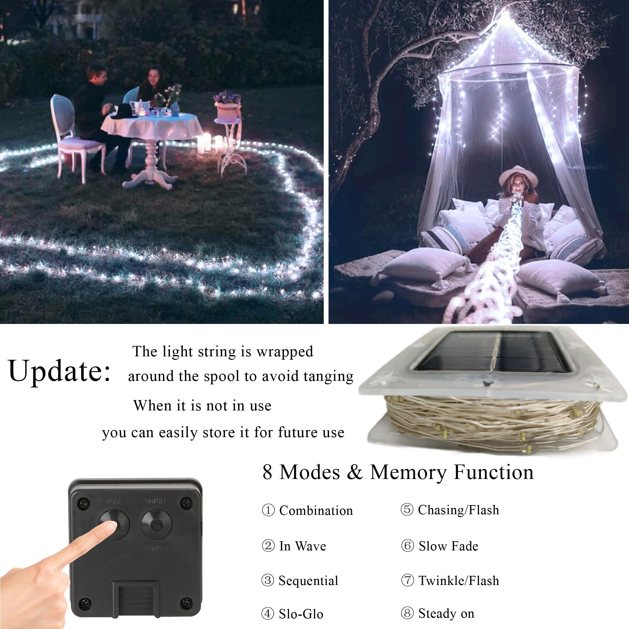 Joomer Solar Fairy Lights Outdoor, 2Pack Total 80Ft 240Led 8 Modes Solar Fairy Lights, Waterproof String Lights For Outdoor Decoration (White)