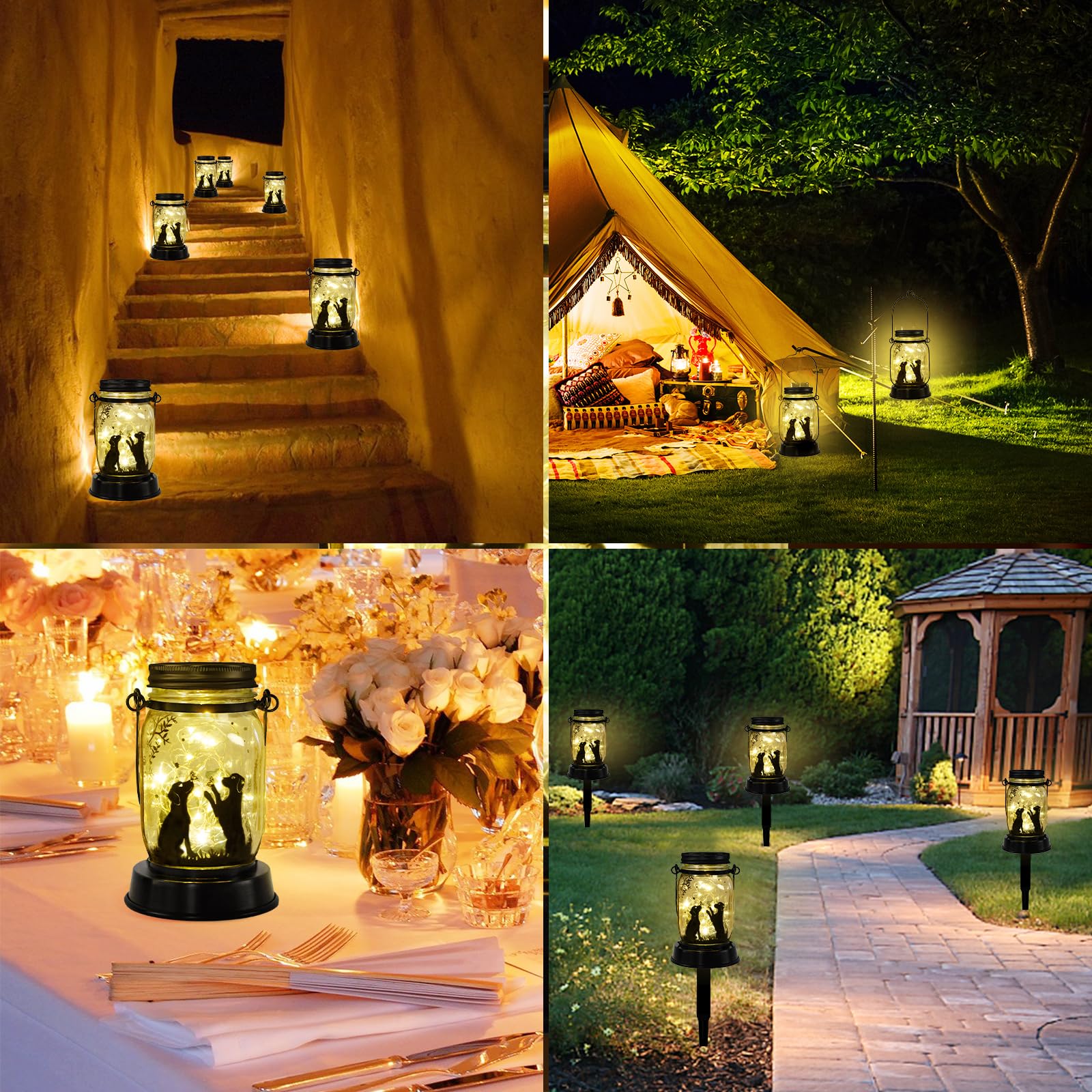 Shangtianfeng Dog Solar Lanterns Outdoor Garden Solar Dog Lights Dog Lover  For Women, Dog Themed Birthday  For Mom Grandma Aunt Sister, Butterfly & Dog Fairy Lights For Patio Yard Lawn Outside Decor