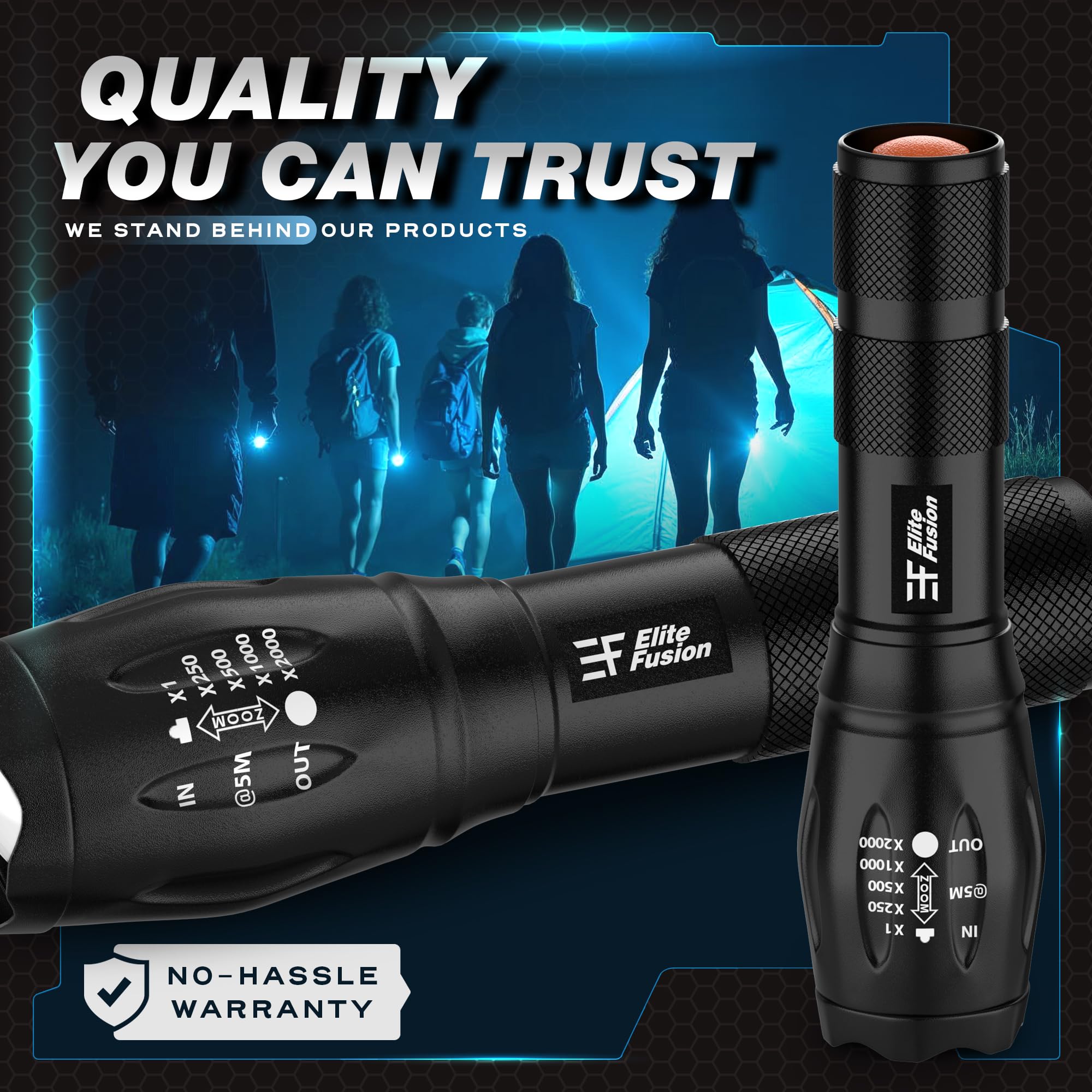 Elite Fusion Utility Led Flashlight 2-Pack, High Lumens, 5 Light Modes, Adjustable Zoom, Water-Resistant, Durable Aluminum, Aaa Battery, Lightweight, Ideal Flashlights For Home & Outdoor Use