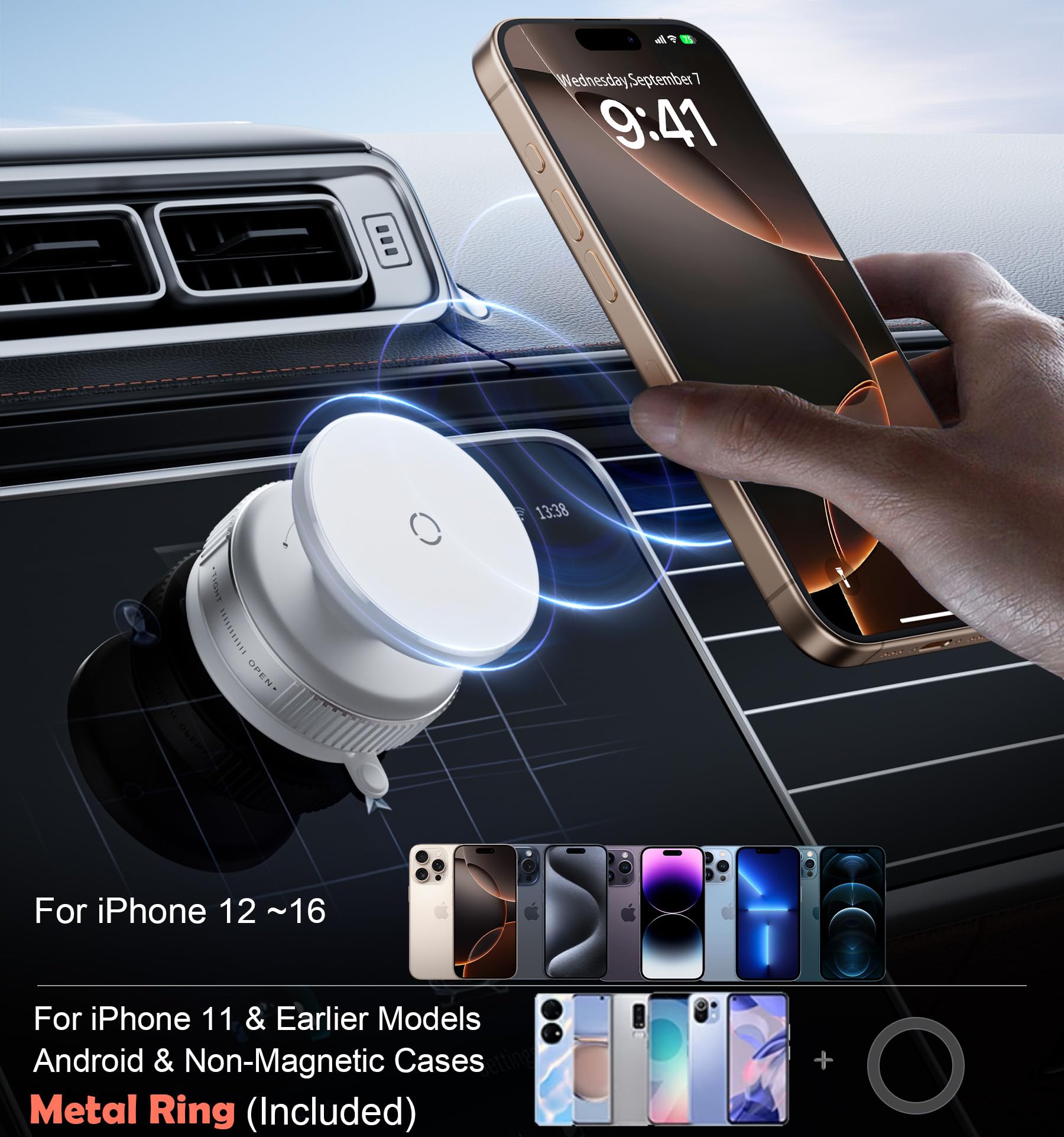 Reokily Latest Magnetic Car Phone Holder Ultra Vacuum Suction Cup Phone Mount Magnetic Car Mount Cell Phone Holder For Your Car Accessories For Iphone 15 14 13 12 Android (White)