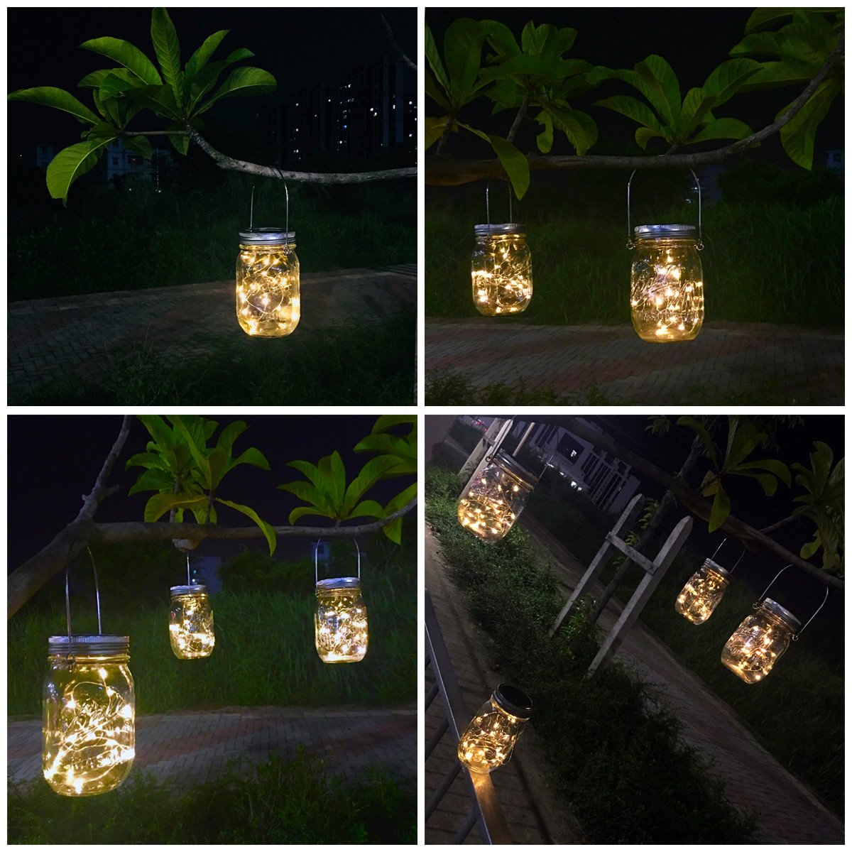 Aubasic Solar Mason Jar Lights, 4 Pack 30 Leds Waterproof Fairy Firefly String Lights Build-In Glass Mason Jar, Patio Garden Decor Solar Hanging Lanterns Outdoor Warm White (4 Pack-Mason Jars Included)