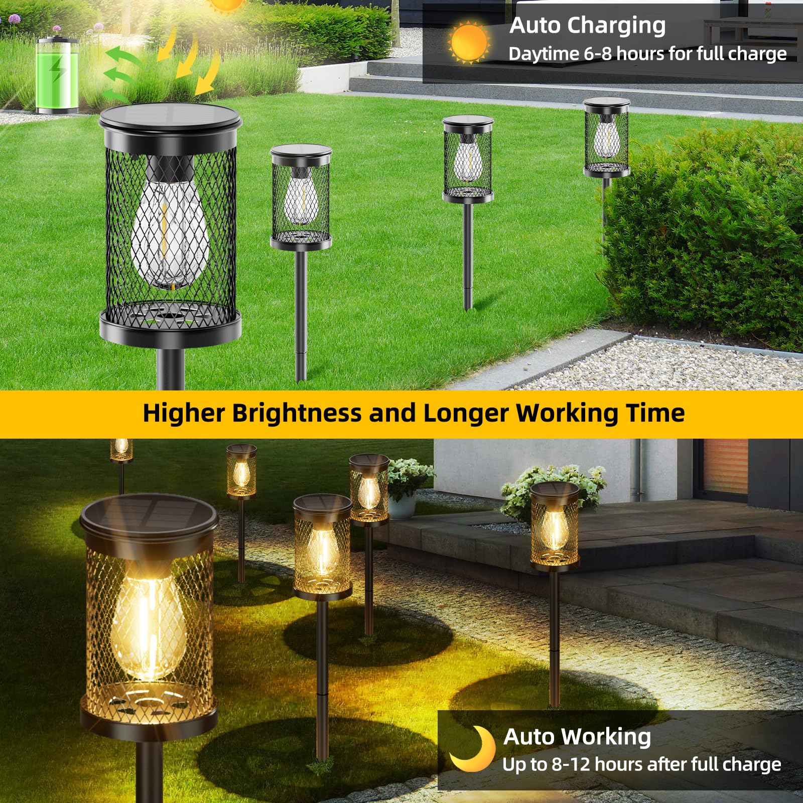 Adecorty Solar Pathway Lights Outdoor 4 Pack Solar Lights Outdoor Waterproof Super Bright Filament Led Mesh Metal Outside Path Lawn Patio Walkway Yard Garden Decor,  For Mother'S Day