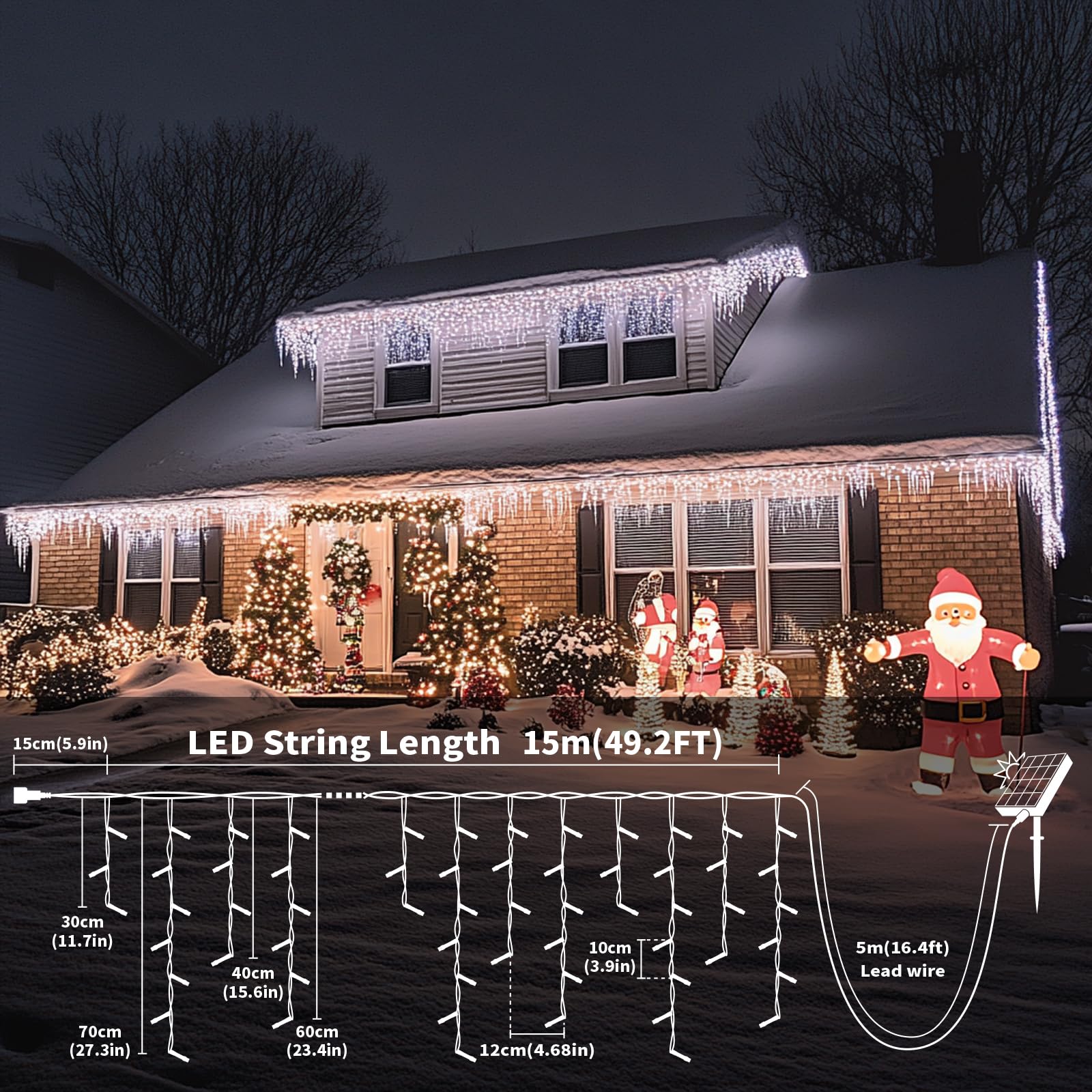 Binbinled Solar Christmas Lights Outdoor Waterproof 50+16Ft 506 Led Icicle Lights For Outside With 2400Mah Connectable Rechargeable Dimmable Remote 8 Modes Fairy Lights For Xmas Yard Eaves Balcony Decorations