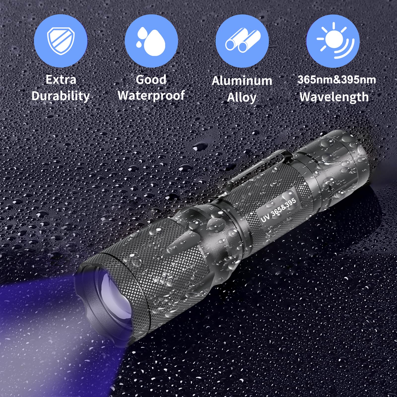 Hsxmn Uv Flashlight Black Light- 365Nm 395Nm Ultraviolet Flashlights, Handheld Blacklight Torch Woods Lamp For Pet Urine Stains Detection, Rocks & Minerals, Glue Curing, Scorpions Finder And Uranium Glass