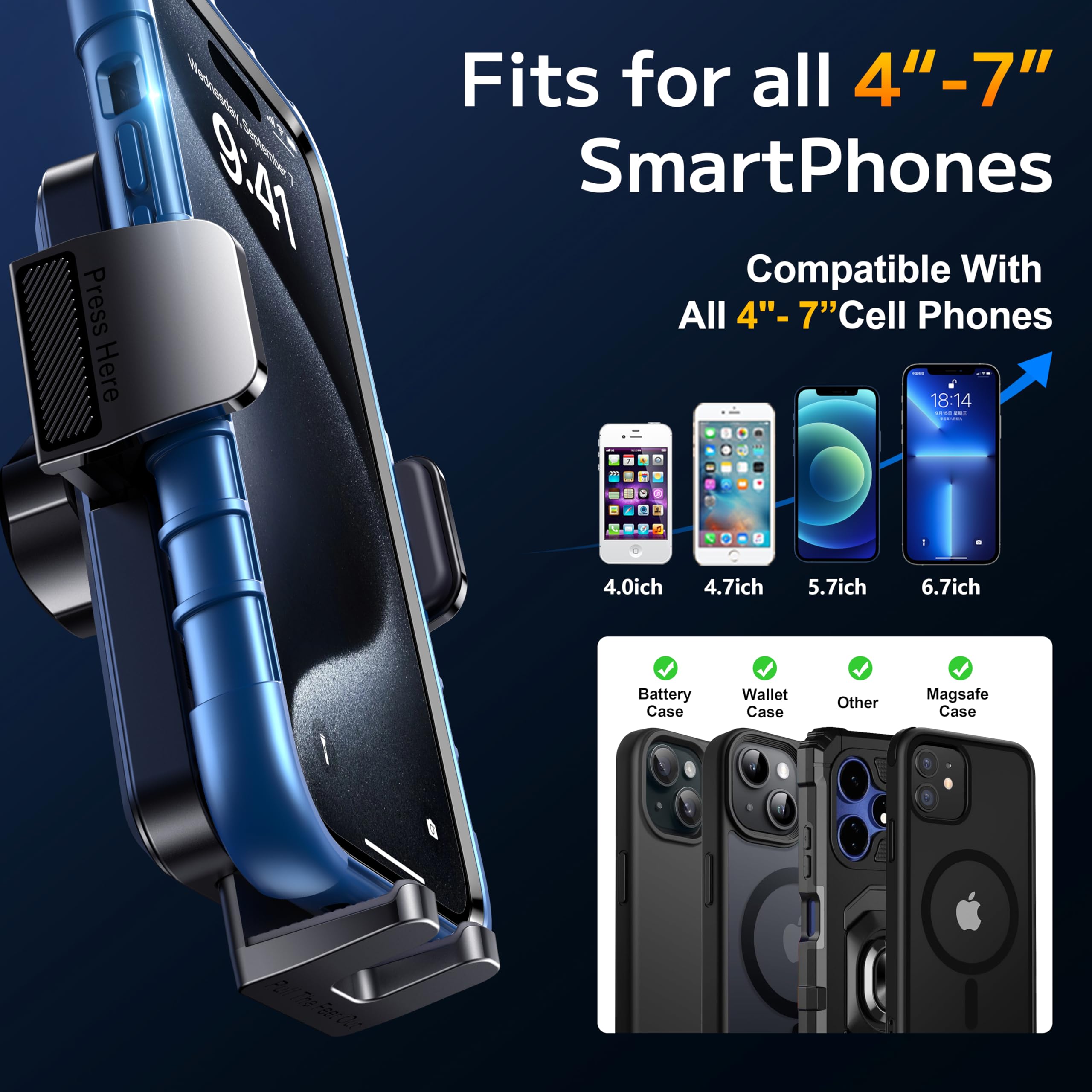 Bipopibo Phone Holders For Your Car [Long Flexible Neck] Car Phone Mount [Anti-Shake Stabilizer] Cell Phone Holder Car For Dashboard Windshield Automotive Accessories Fit For Iphone Android Smartphone