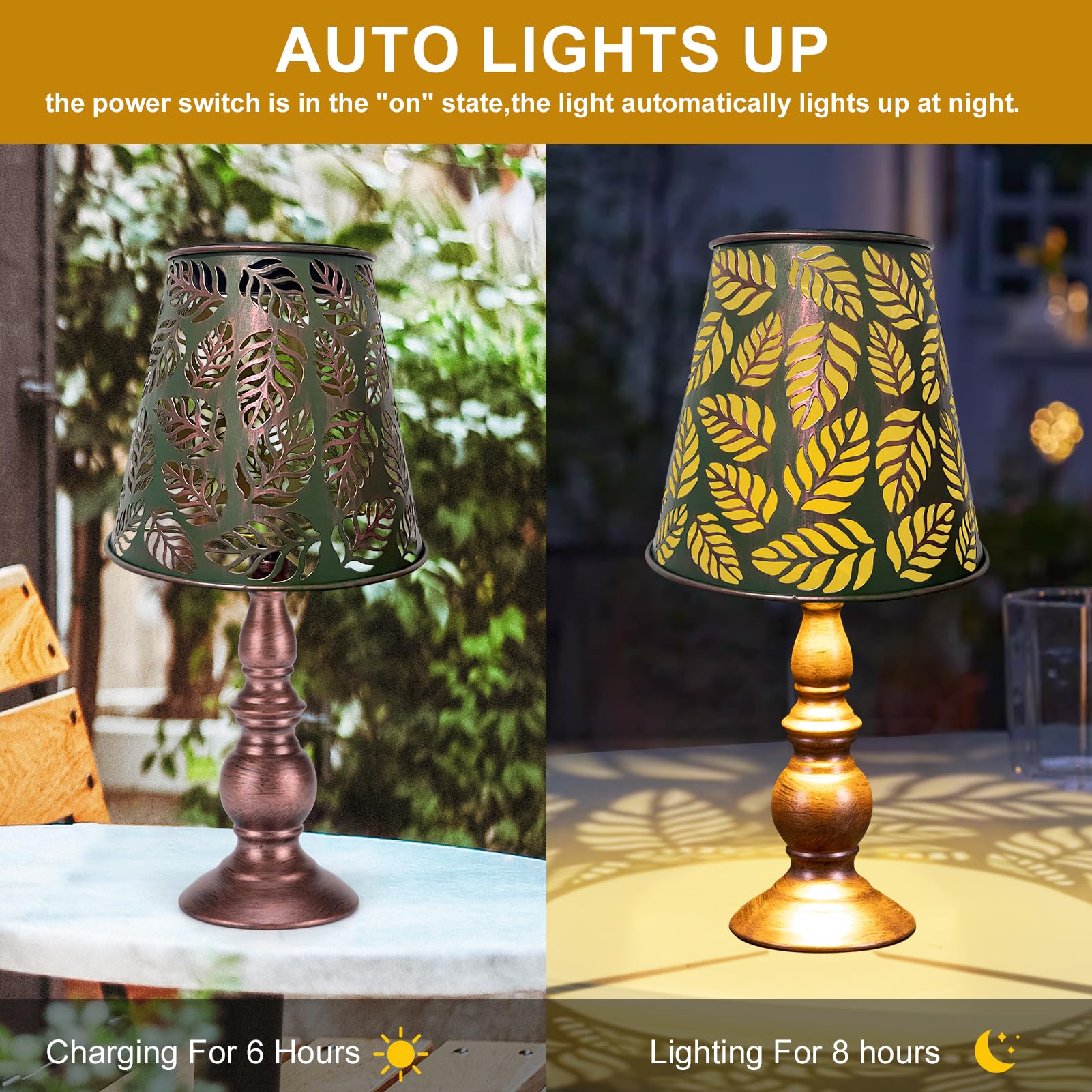 Shumi Solar Table Lamps Green Leaf Waterproof Lamps Auto Light Up Outdoor Vintage Lamps For Bedside Bedroom Living Room And Patio