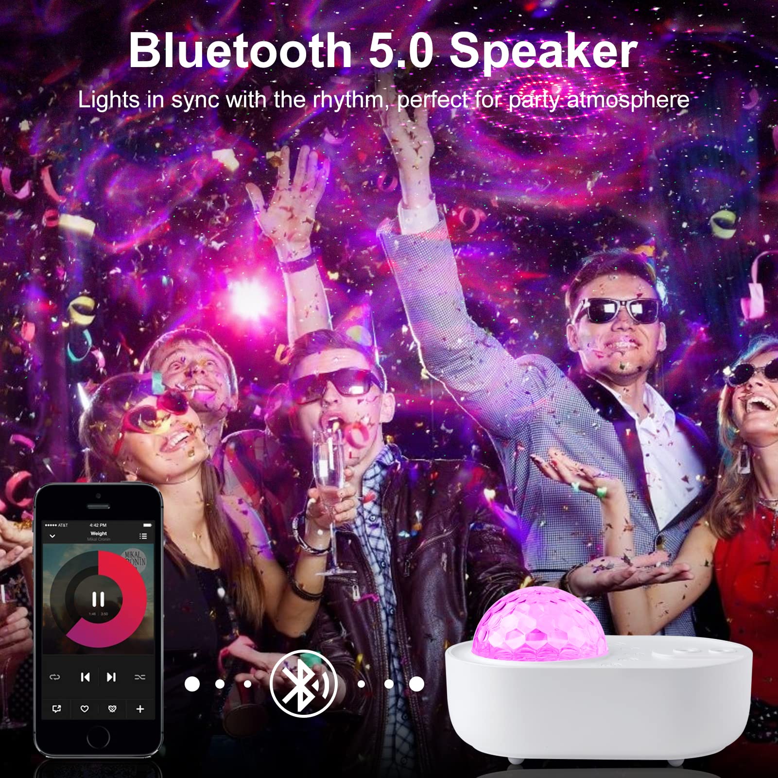 Syounda Star Projector 3 In 1 Galaxy Night Light Projector With White Noise And Bluetooth Speaker For Home Bedroom Decor, Remote Control, Christmas Birthday  For Kids Women Man - White