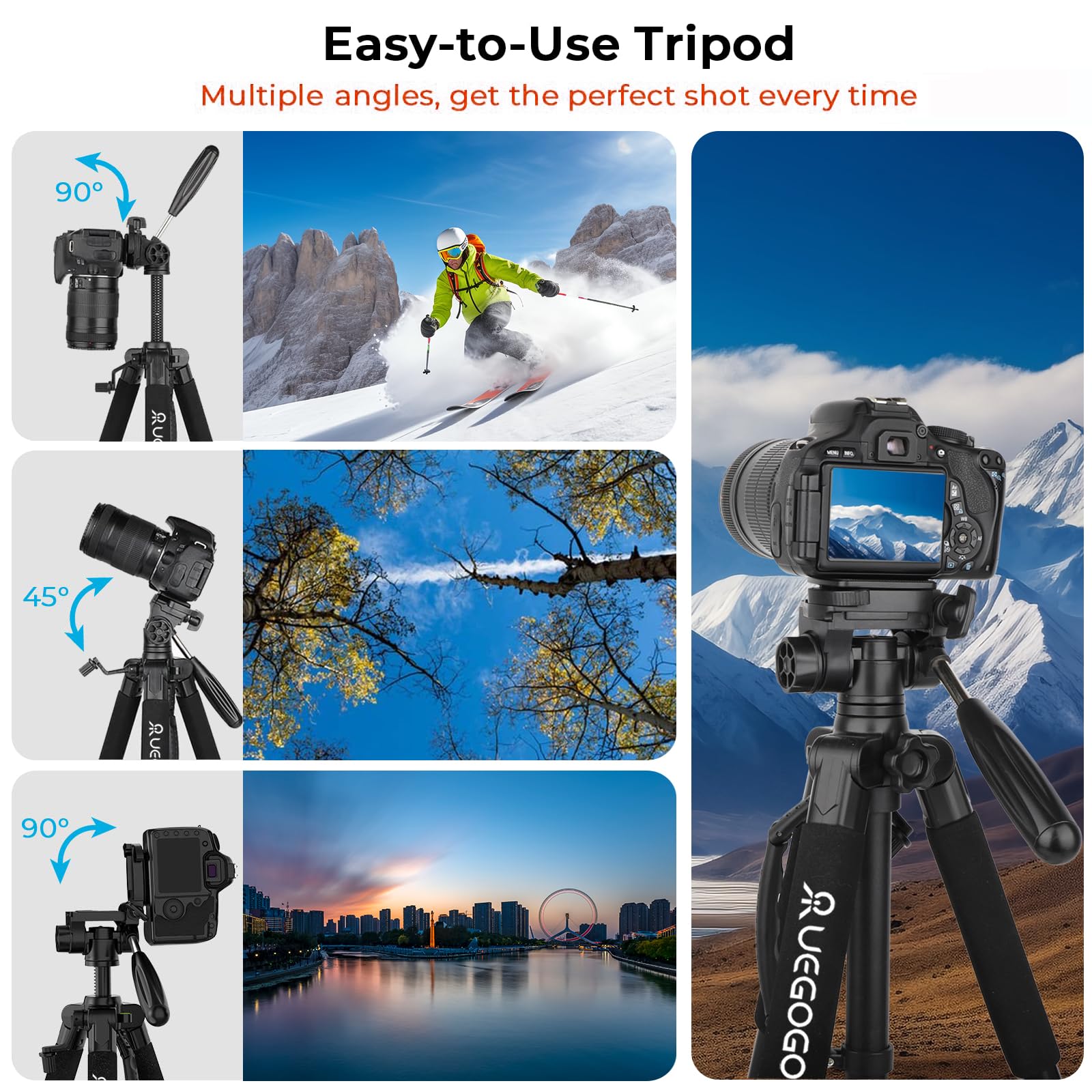 Senndio Red Luminum Professional Tripod With 360° Ball Head, 74 Inch Stand For Camera Slr, Travel Tripod Stand With Phone Holder For Camera