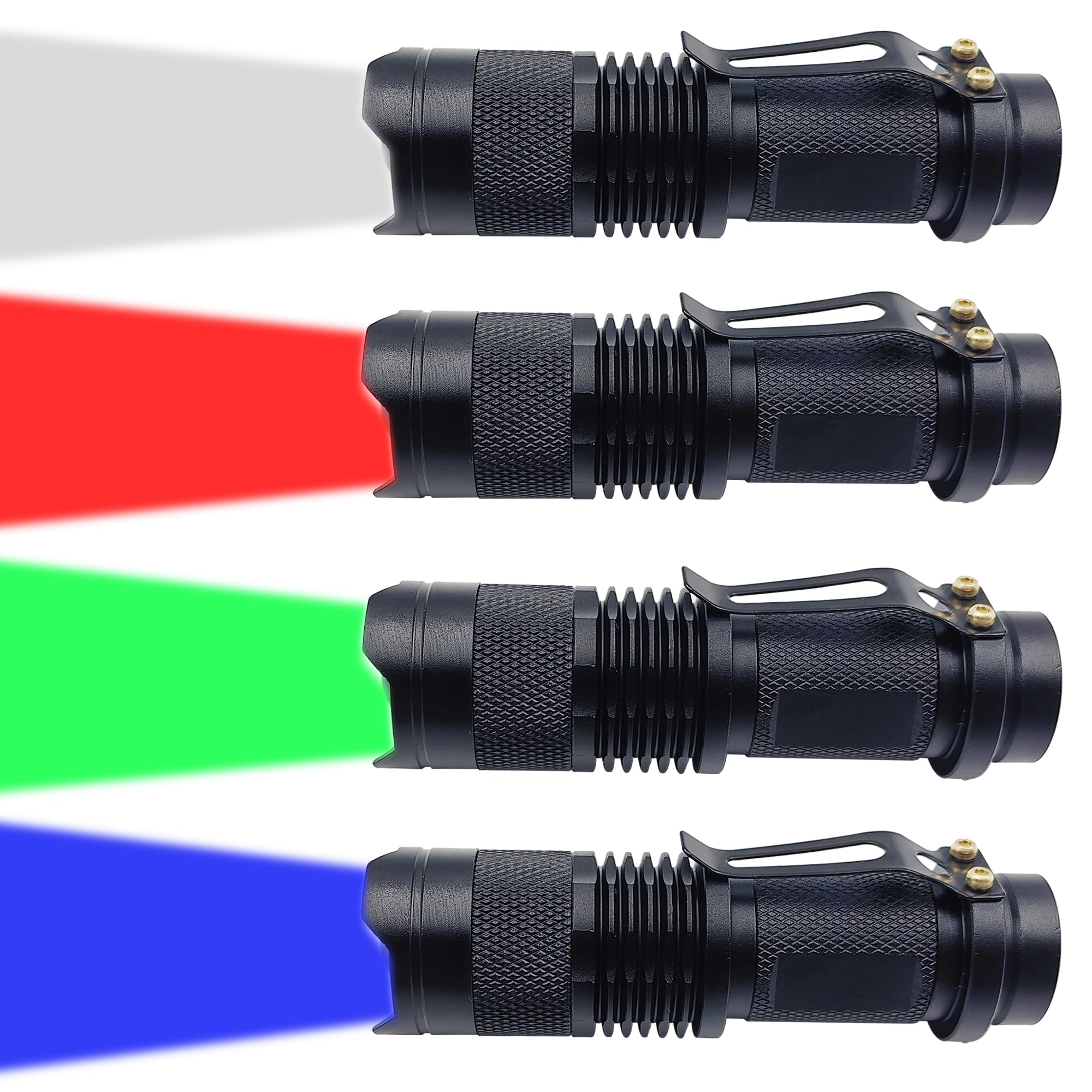 Xinfeibei 4 Color Light Single Mode Red Light Flashlight, Green Blue White Light Led Flashlights For Night Hunting Fishing Observation, 4 Pack
