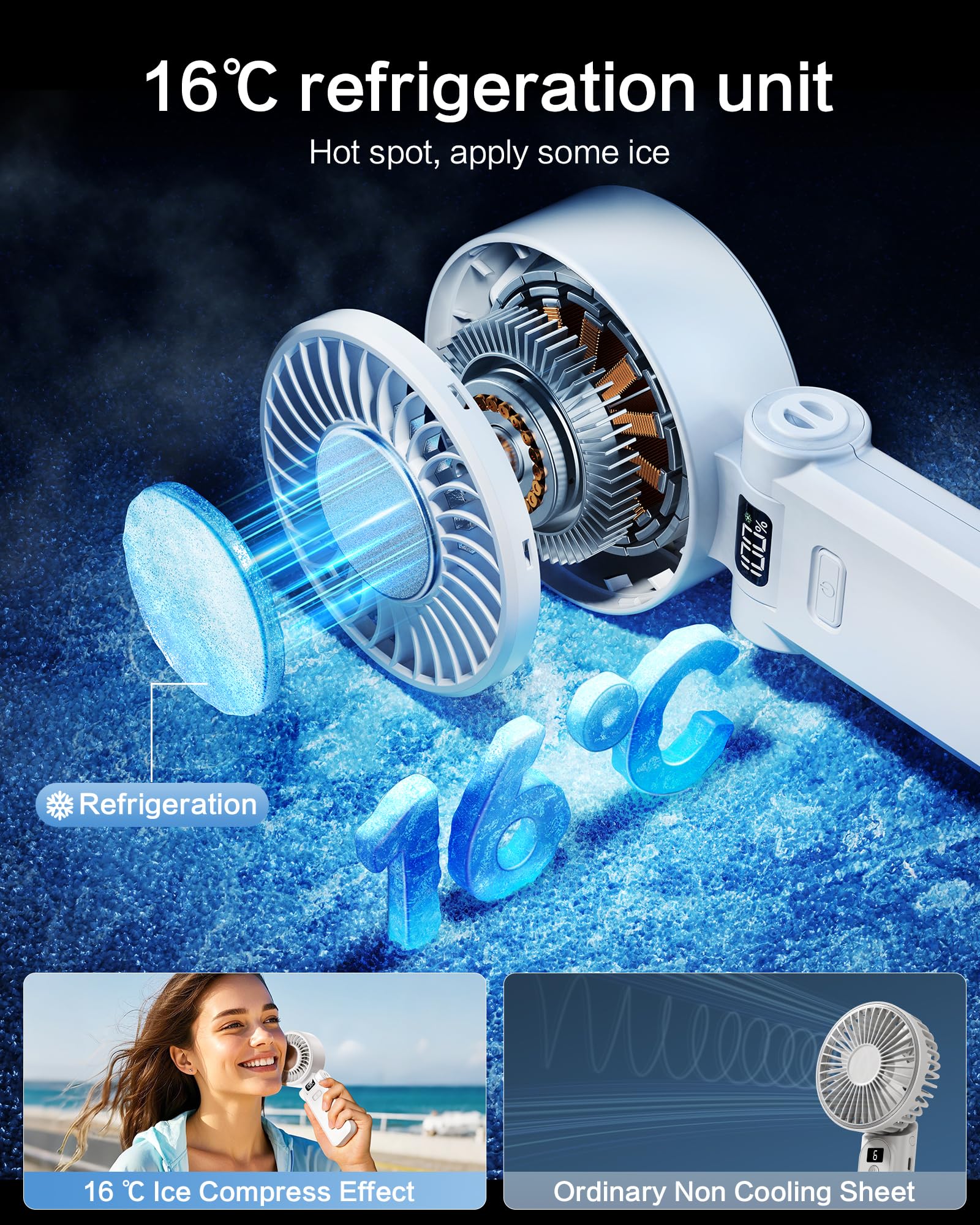 3-in-1 portable handheld fan with long battery life and adjustable folding for easy cooling