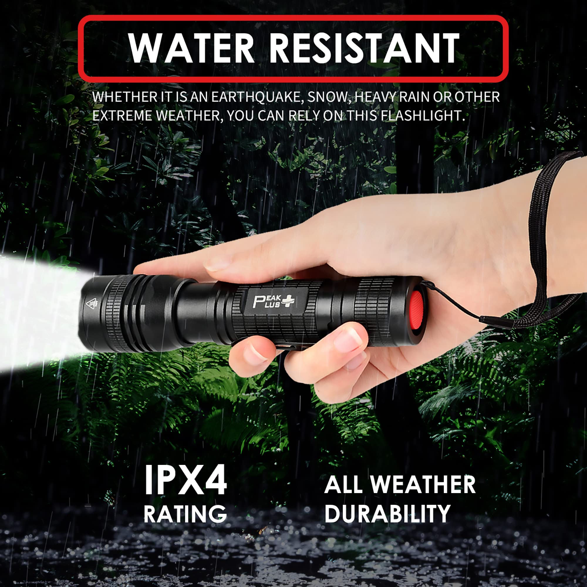 Peakplus Led Tactical Flashlight Ptac1000 [2 Pack] - Single Mode, High Lumen, Zoomable, Water Resistant, Flash Light - Camping, Outdoor, Emergency, Everyday Flashlights With Clip
