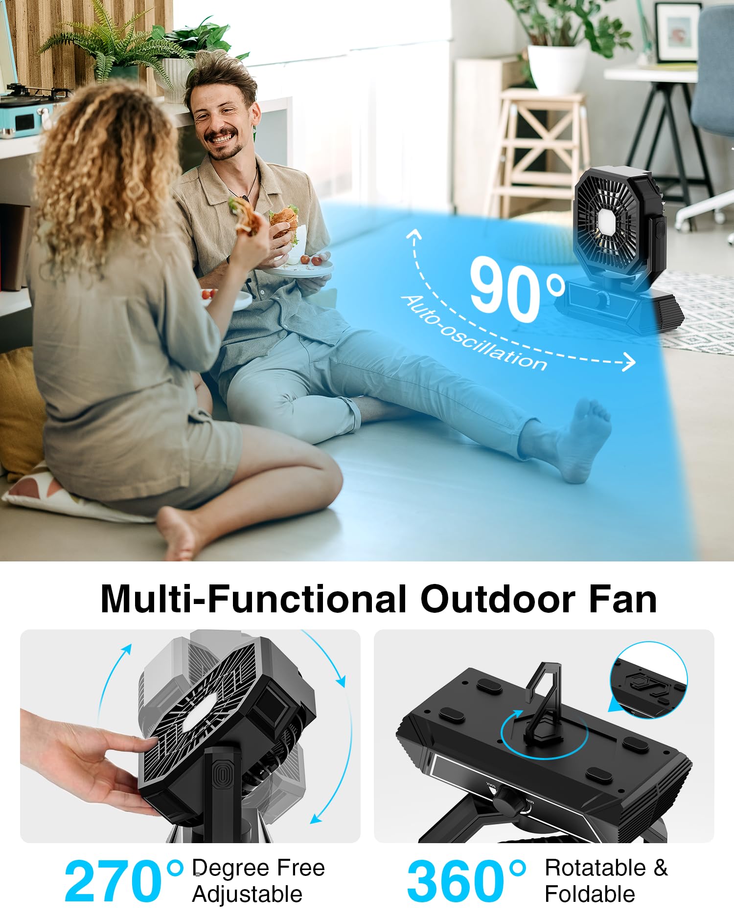Portable Camping Fan With 20000Mah Rechargeable Battery, Usb-C Battery Powered Fan For Indoor