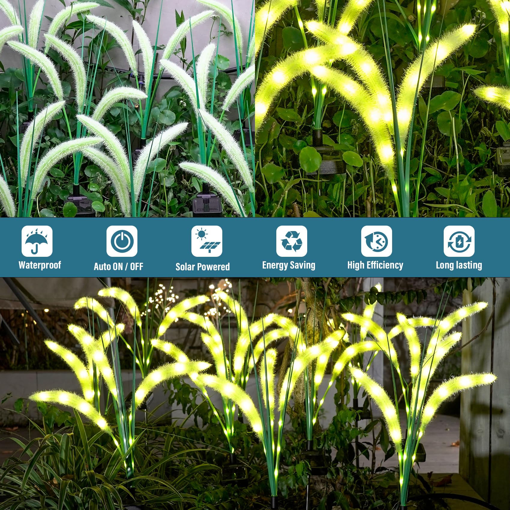 Dooyard Solar Garden Lights, Solar Green Foxtail Lights, Solar Lights Outdoor With Glowing Stems, Solar Lights Outside For Garden Decoration, Yard Decor And Gift For Mother (2 Pack)