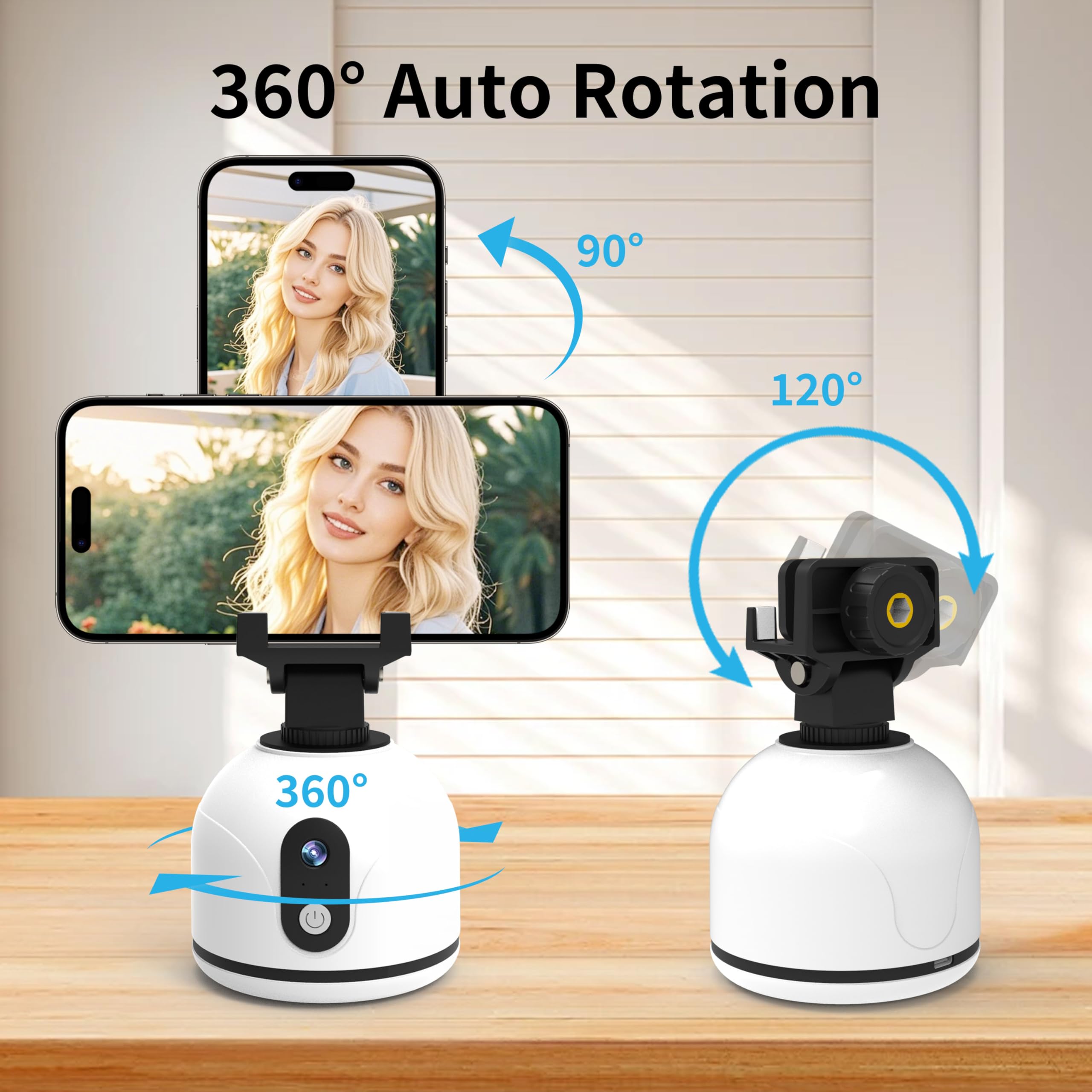 Urnicehome 360° Rotating Auto Face Tracking Phone Holder,No App,Smart Body Tracking Gimbal Stand Selfie Phone Camera Mount Cell Phone Tripod For Tiktok, Vlog, Live Streaming, Video Recording-White