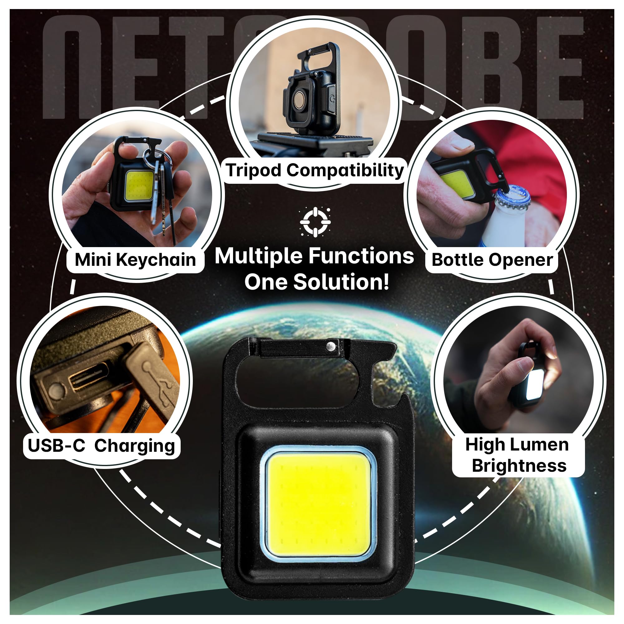 Netadobe Cob Keychain Work Light - Keychains Purse High Lumen, Bottle Opener Edc, Essential Keychain Accessories & Camping Gadgets, Purse & Handbag Light (Pack Of 1)
