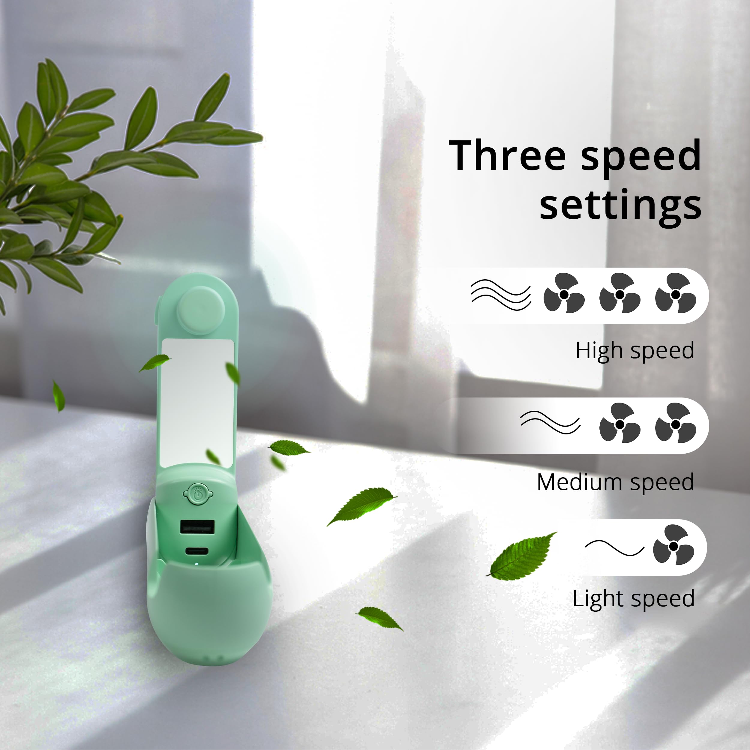 Handheld Mini Fan - 5-In-1 Portable Usb Rechargeable Fan With Power Bank, Flashlight, Mirror & Phone