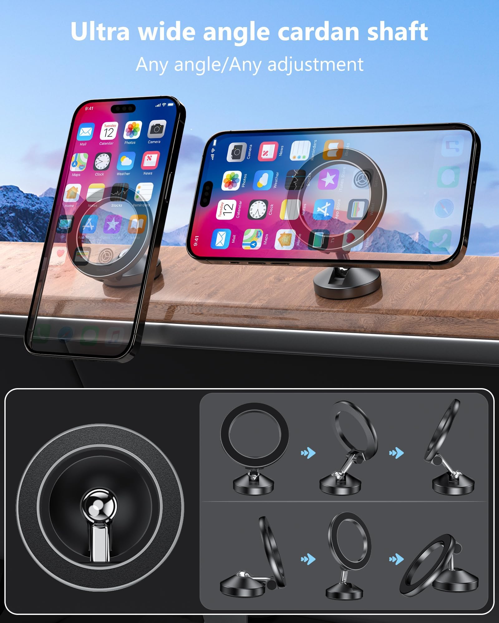 Loxp For Magesafe Car Mount Iphone 16, 360° Rotating Full Metal Strong Magnetic Phone Holder For Car Dashboard, Iphone Car Holder Mount Compatible Iphone 16 15 Pro Max 14 13,Samsung All Mag Safe Phones