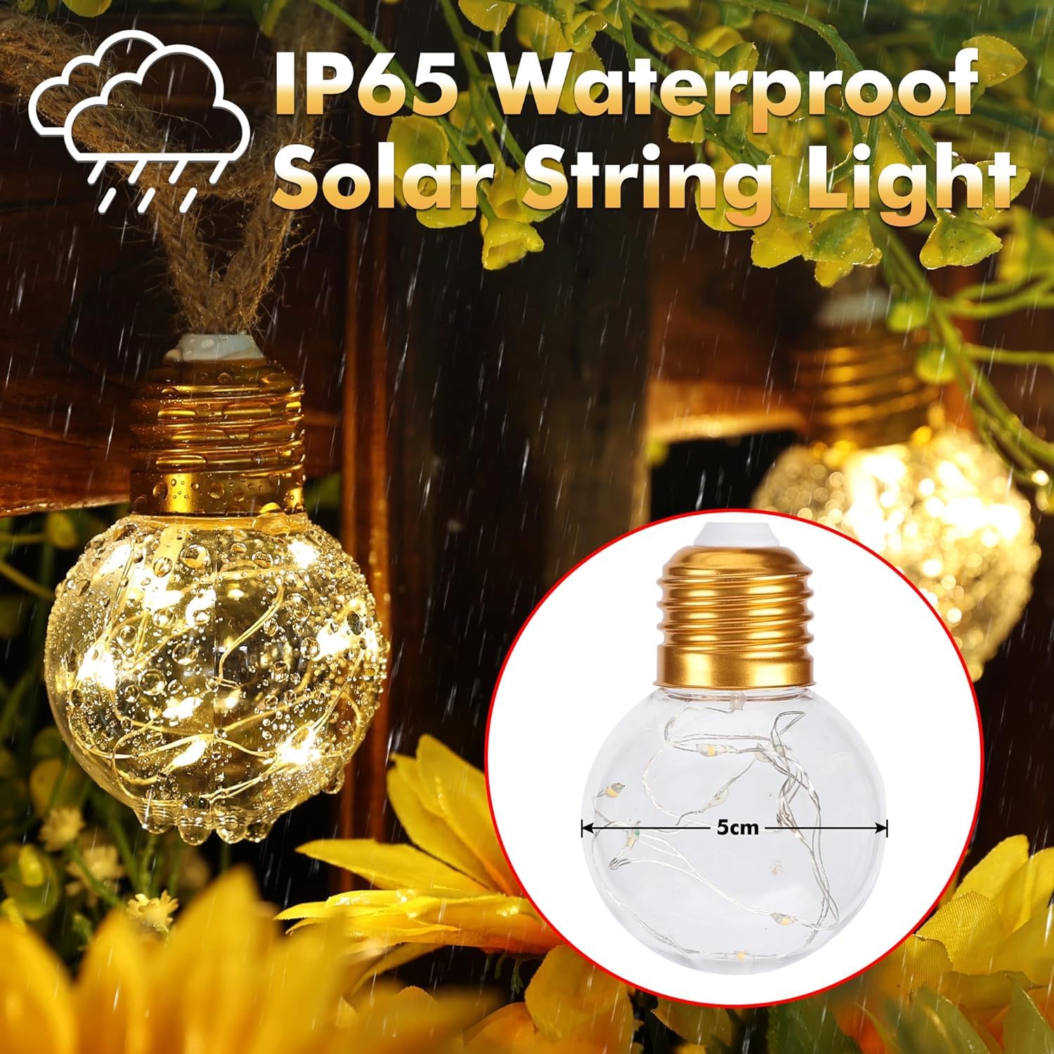 Ishabao Solar String Lights Outdoor, 20Ft Solar Patio Lights, Vintage Rope Hemp Solar Powered Globe Lights Waterproof With 8 Modes 16 Shatterproof Bulbs For Garden Fence Balcony Cafe Bistro Party-Warm White
