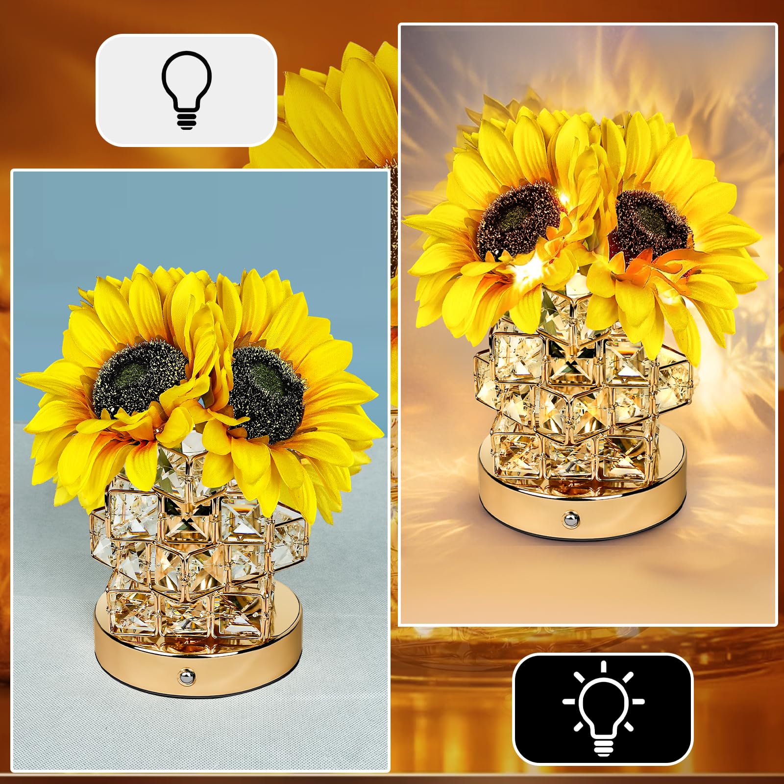 Sldhfe Sunflower Lamp, 3 Colour Rechargeable Cordless Touch Nightstand Table Led Flower Lamp, Led Lighted Flower, Small Night Light For Festival, Restaurant, Bedroom And Living Room