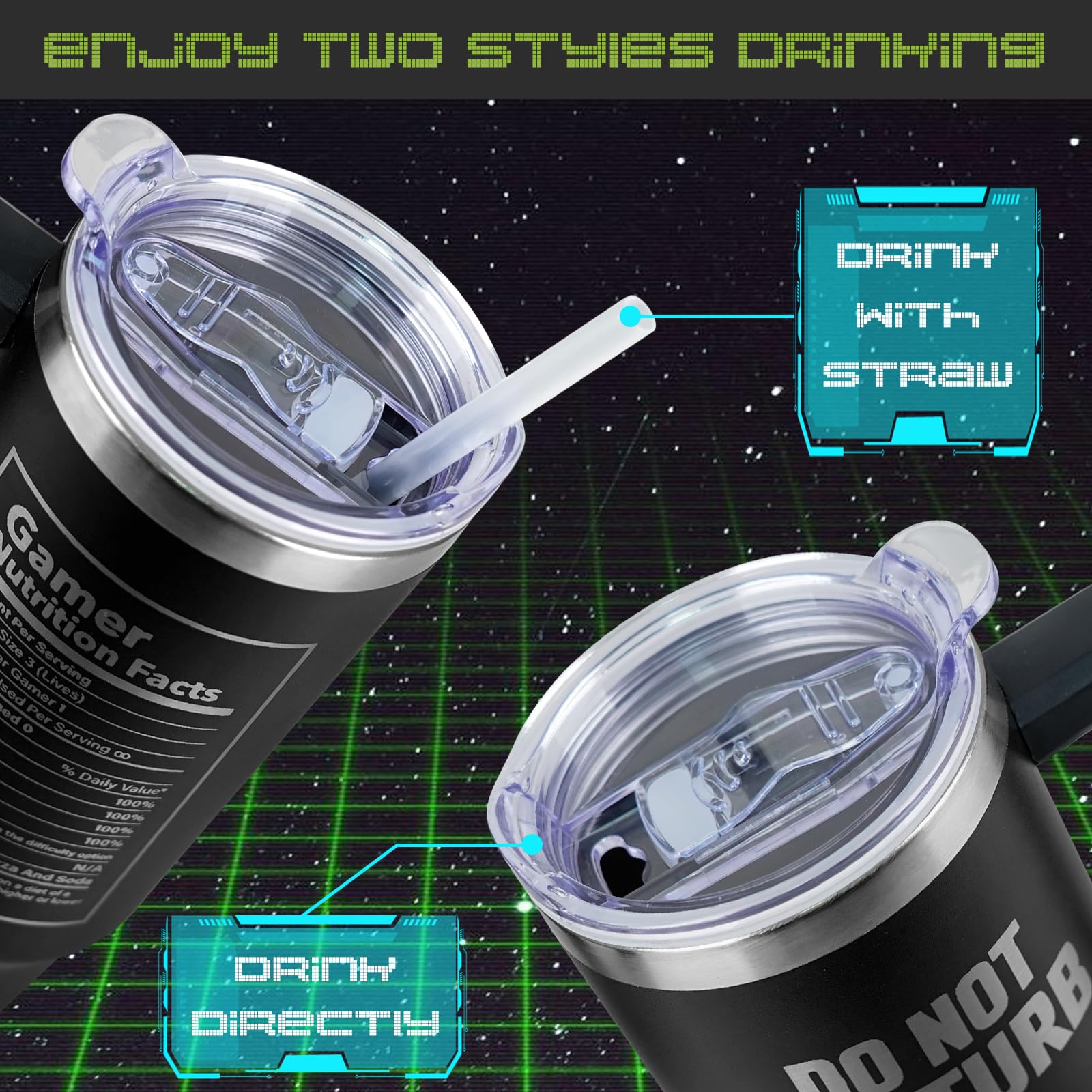 30 Oz Gaming Tumbler With Handle And Straw, 30Oz Insulated Stainless Gaming Tumbler Coffee Travel