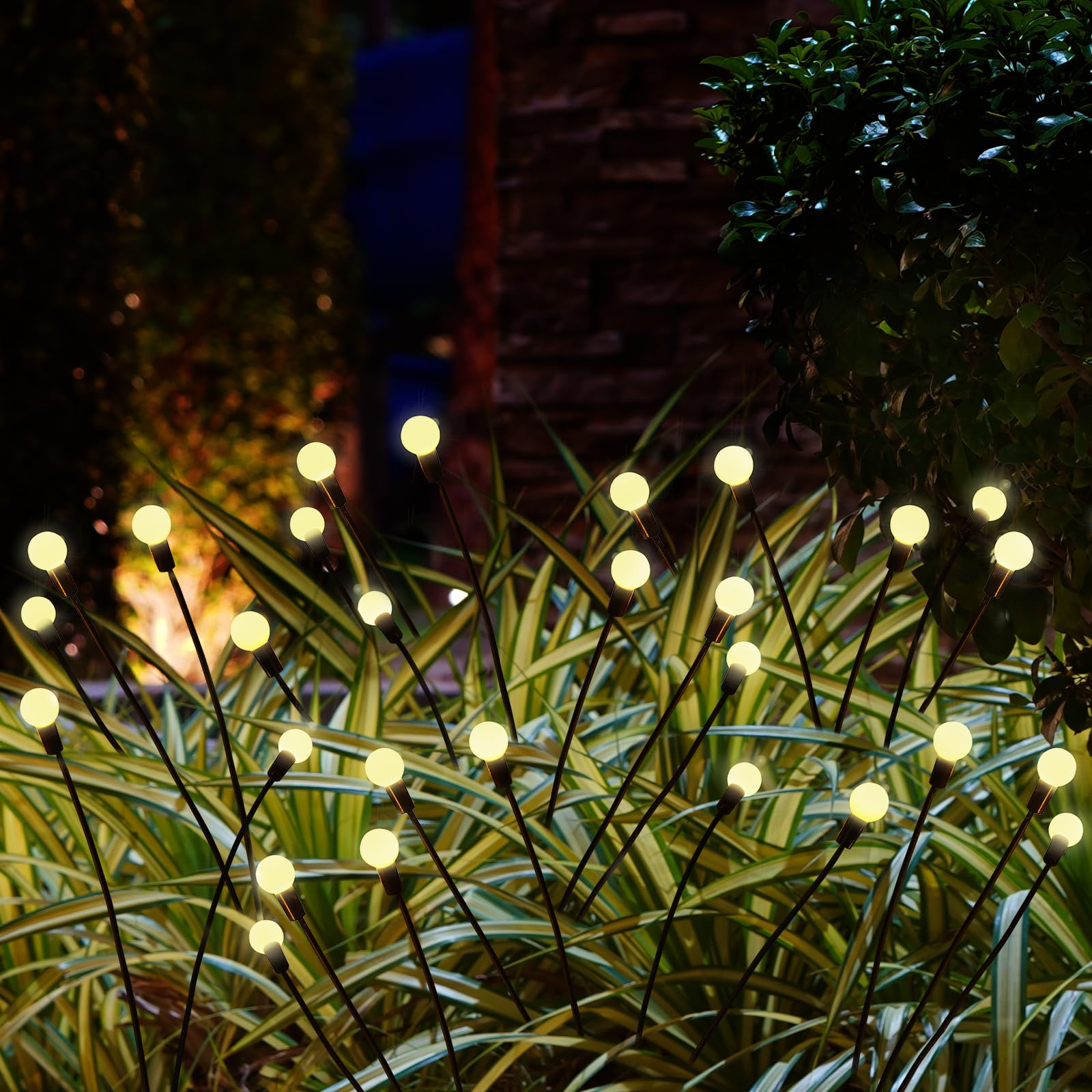 Outfac Firefly Solar Garden Lights Outdoor, Warm White Solar Powered Christmas Garden Lights Decorative Waterproof For Outside Pathway Patio Yard Landscape Decor Holiday Light (4 Pack)