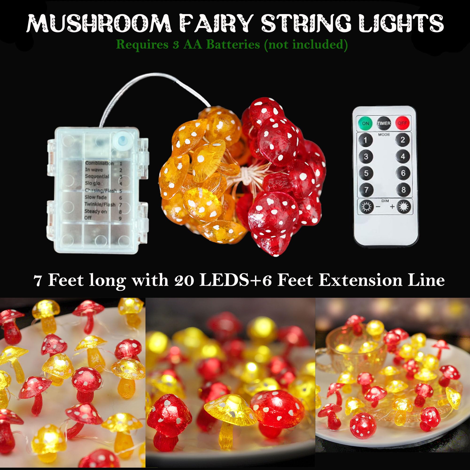 Belniak Fairy Mushroom String Lights - Unique Decorative Lights With 20 Leds 8Ft Water-Resistant Battery-Operated String Lights - Cute 3D Mushroom  For Holiday Decoration Outdoor Garden Wreath Xmas Deco