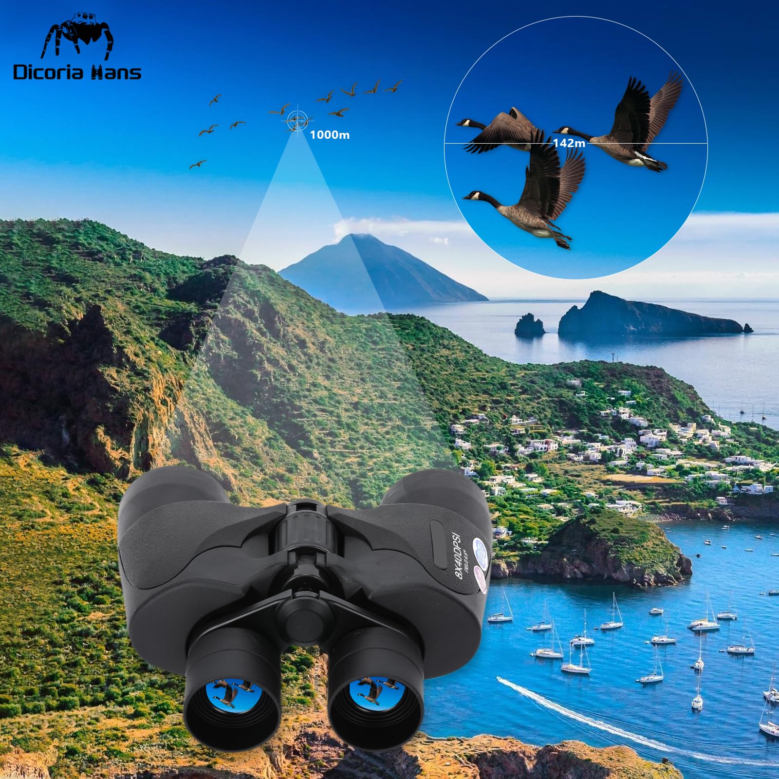 Dicoria Hans 8X40 Binoculars For Adults High Powered, Military Compact Hd Professional/Daily Waterproof Binoculars Telescope For Bird Watching Travel Hunting Football Games Stargazing