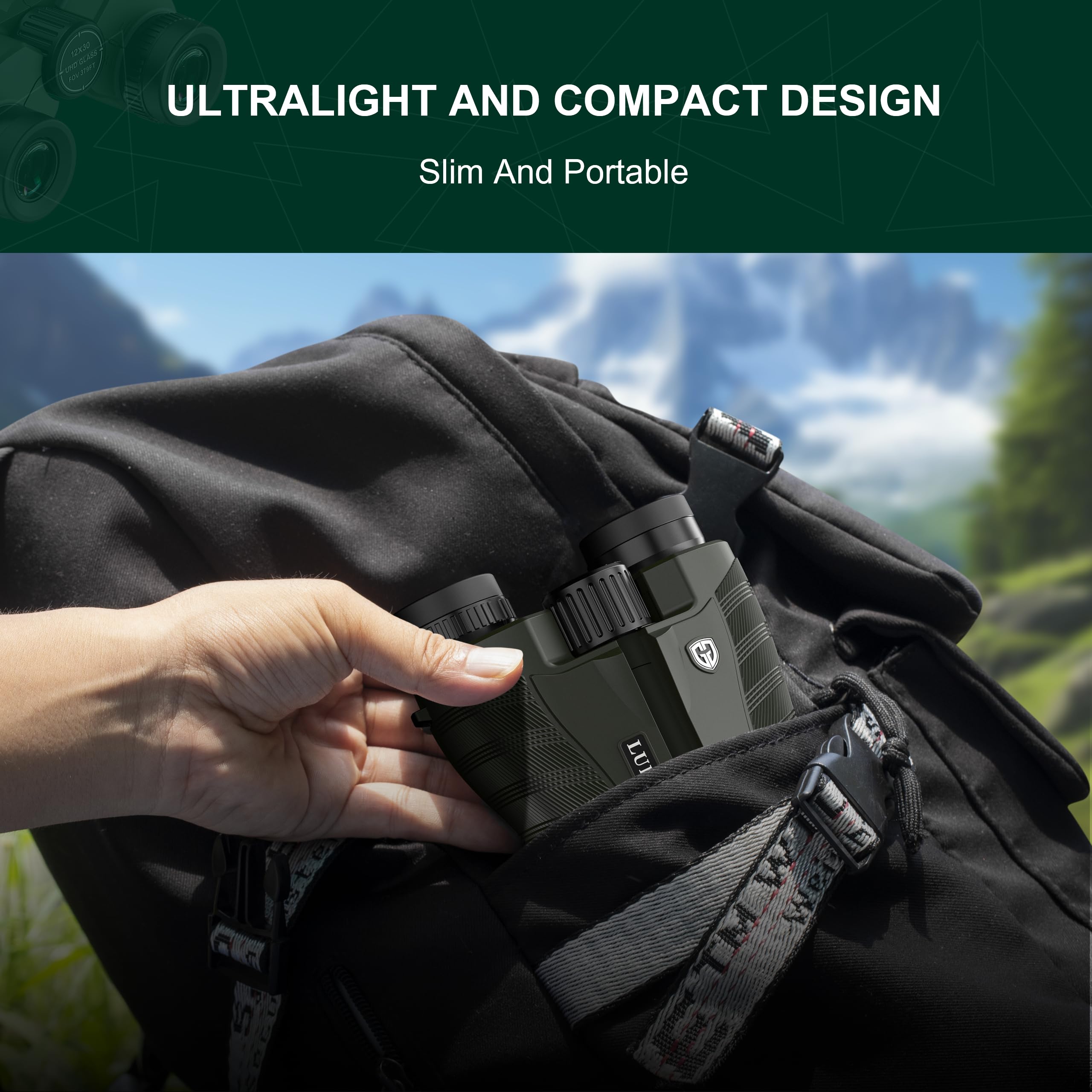 Lulolo 12X30 Compact Hd Binoculars For Adults And Kids High Powered - Large View Binoculars With Clear Low Light Vision - Super Bright Lightweight & Waterproof Binocular For Bird Watching Travel Hunting