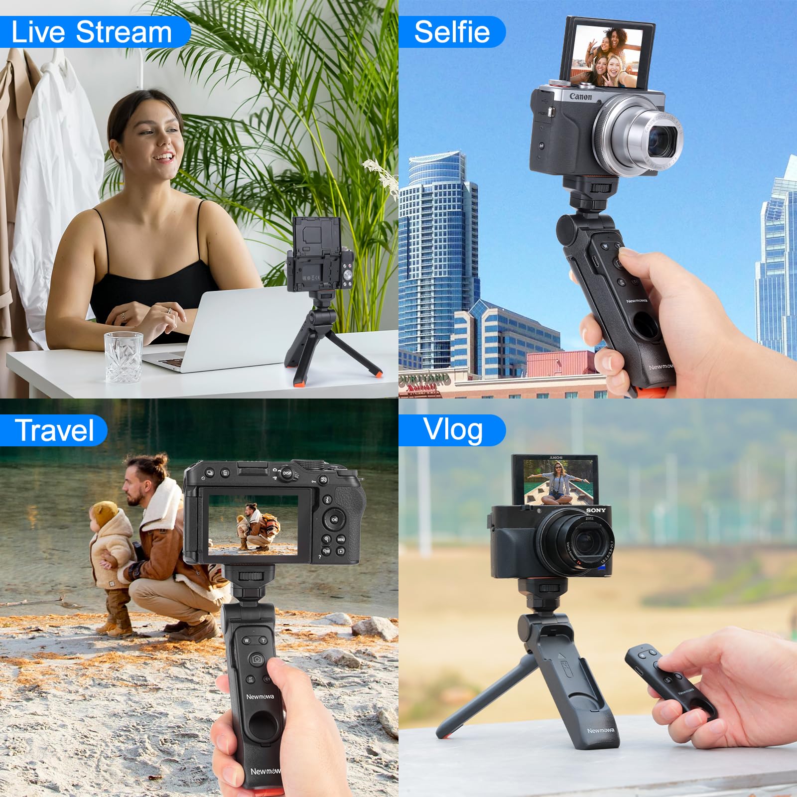 mowa Wireless Remote Control Shooting Grip & Mini Tripod For Sony Zv-1, Zv-1F, A7 Iii, A7R Iii, A9, A6100, Rx100 Vii, Canon Eos Rp, Eos R, 6D Mark Ii, 800D, Nikon Z, Z6 Ii, Z50, Coolpix A1000