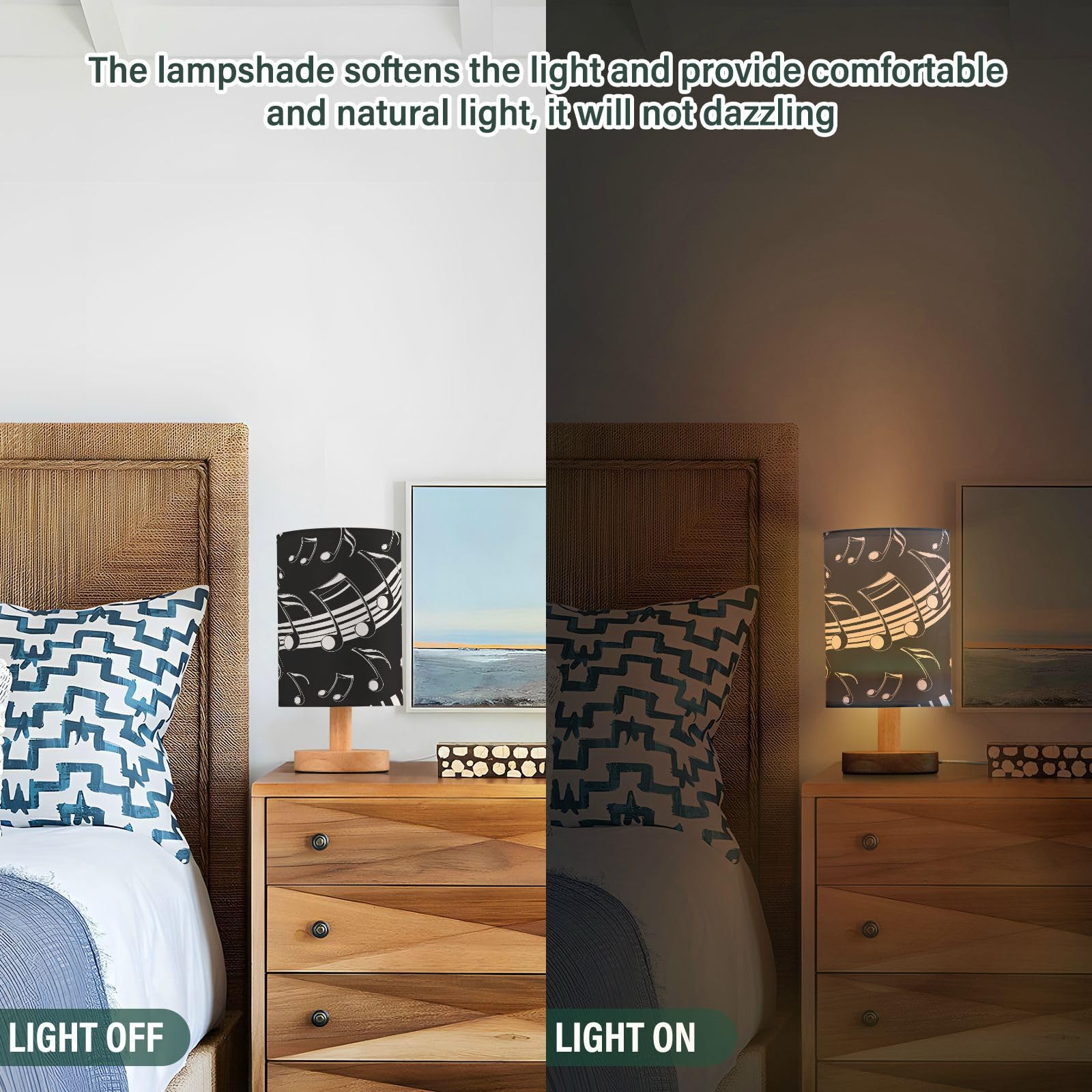 Dussdil Music Theme Desk Lamp Piano Notes Bedside Lamp Table Lamps Cylinder Nightstand Lamp For Bedroom Living Room Office Decor
