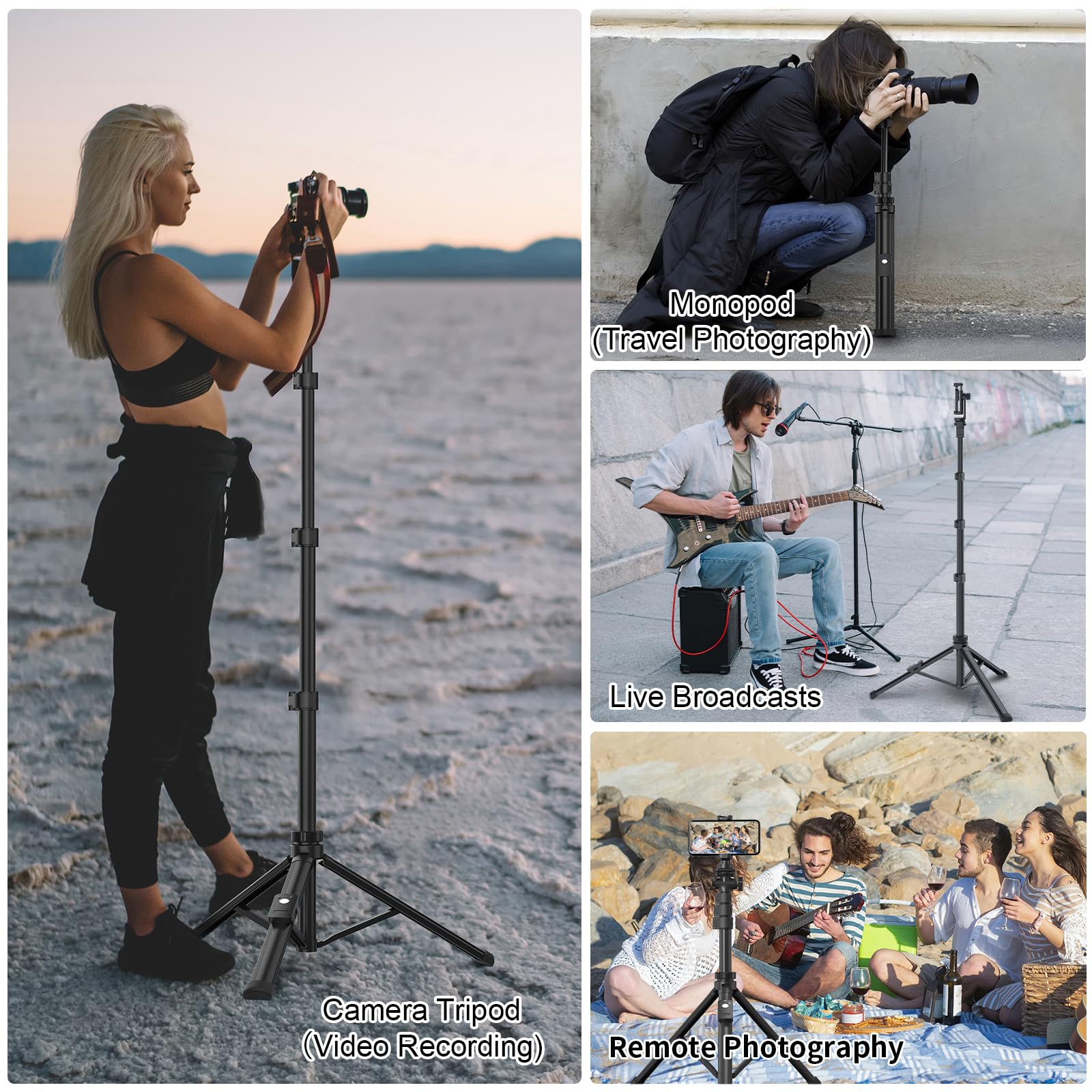 Xxzu 61" Phone Tripod, Camera Tripod Stand With Remote & Phone Holder, Tripod For Cell Phone, Travel,Lightweight,Tall Smartphone Tripod Compatible With Iphone/Android/Canon/Video Recording/Webcamera