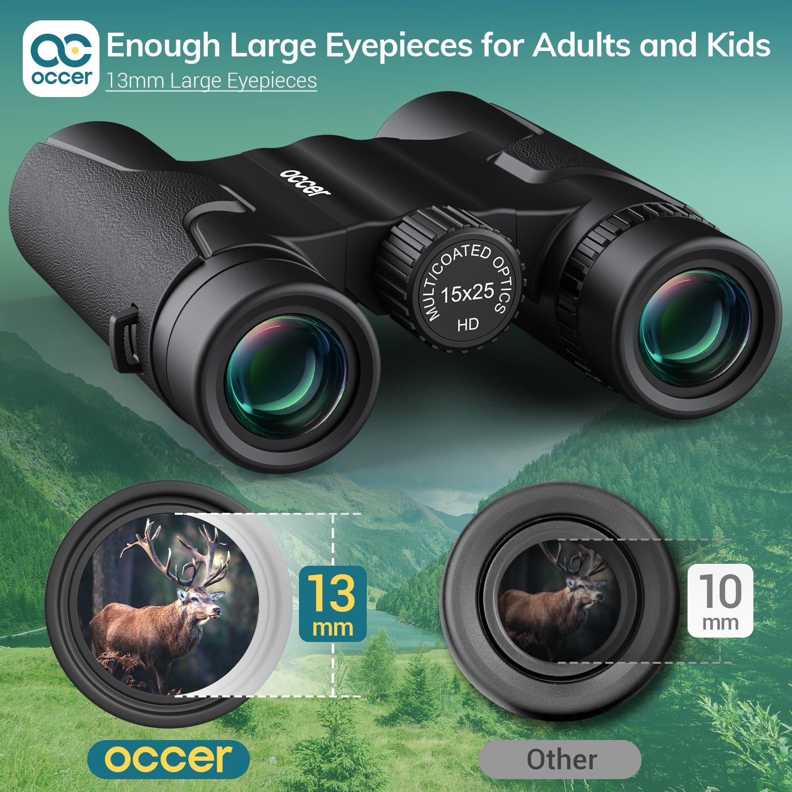 Occer 15X25 Compact Binoculars For Adults Kids - High Powered Binoculars With Clear Vision - Small Binocular For Bird Watching Cruise Travel Nature Walk Concert Stargazing Outdoor Events Hunting