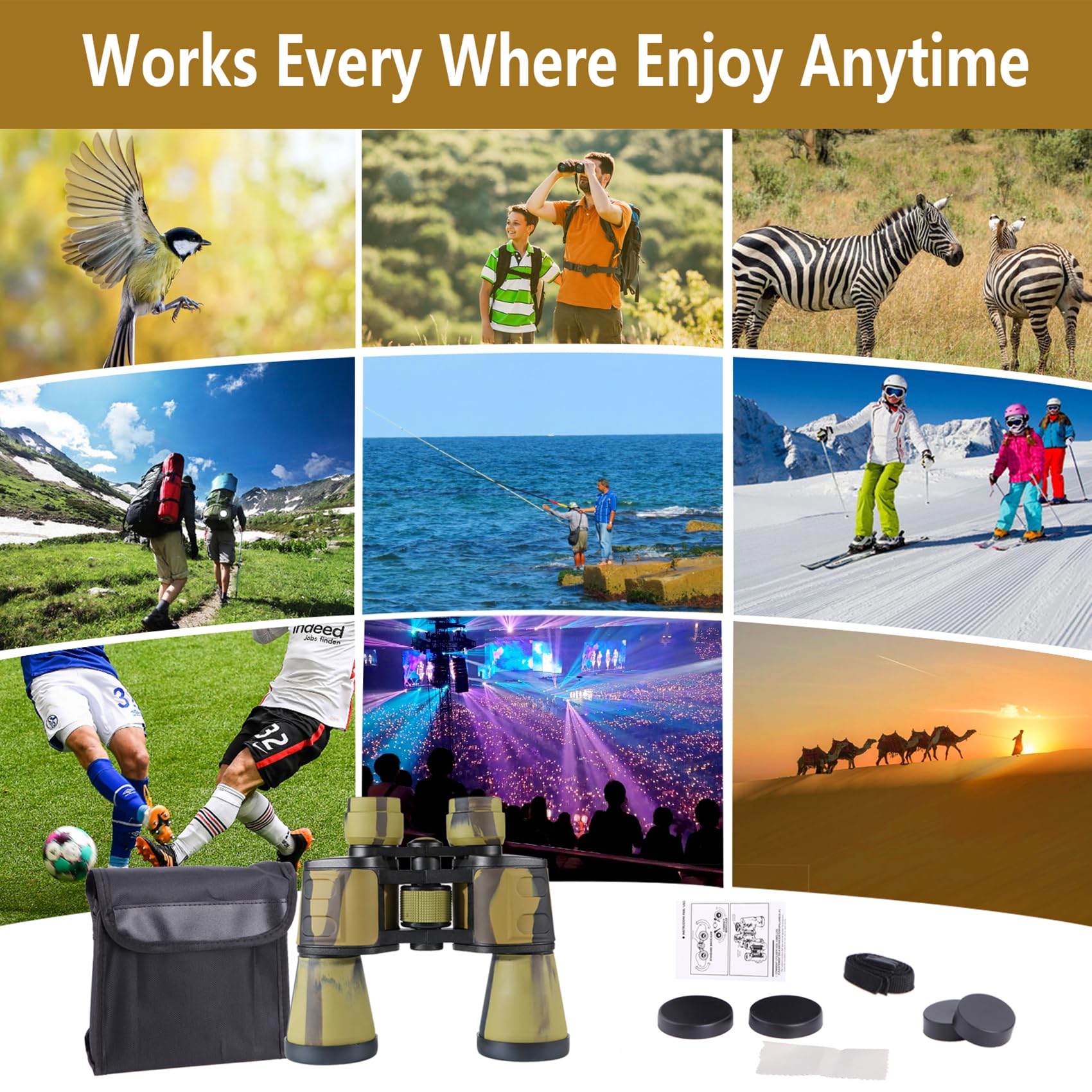 Hanklenss Binoculars 20X50 - Professional High Magnification Hd Compact Binoculars For Bird Watching, Hunting, And Outdoor Activities - Low Light Night Vision, Bak-4 Prism - Portable, Durable, Easy (Desert)