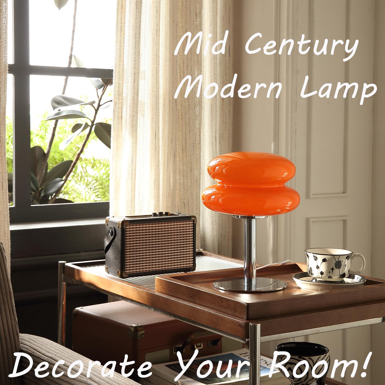 Glivpny Mushroom Lamp For Bedroom,Mid Century Modern Lamp For Nightstand, Dimmable Retro Egg Tart Bedside Small Lamps,Unique Home Mushroom Decor Aesthetic Cute Table Lamps For Living Room (Orange)