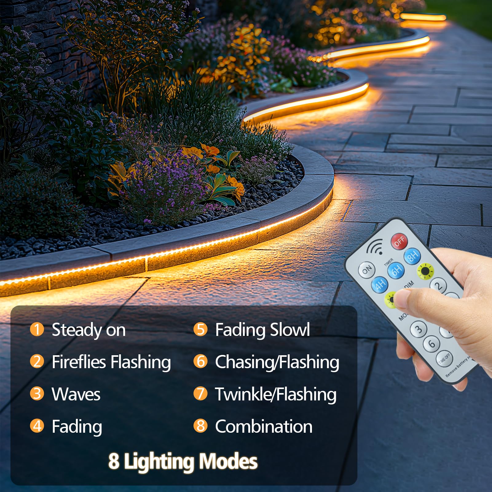 Cciland Solar Strip Lights Outdoor, 33Ft 640 Led Waterproof Strip Lights With Remote Timer Dimmable Outside Strip Light For Garden Yard Party Decor (Warm White)