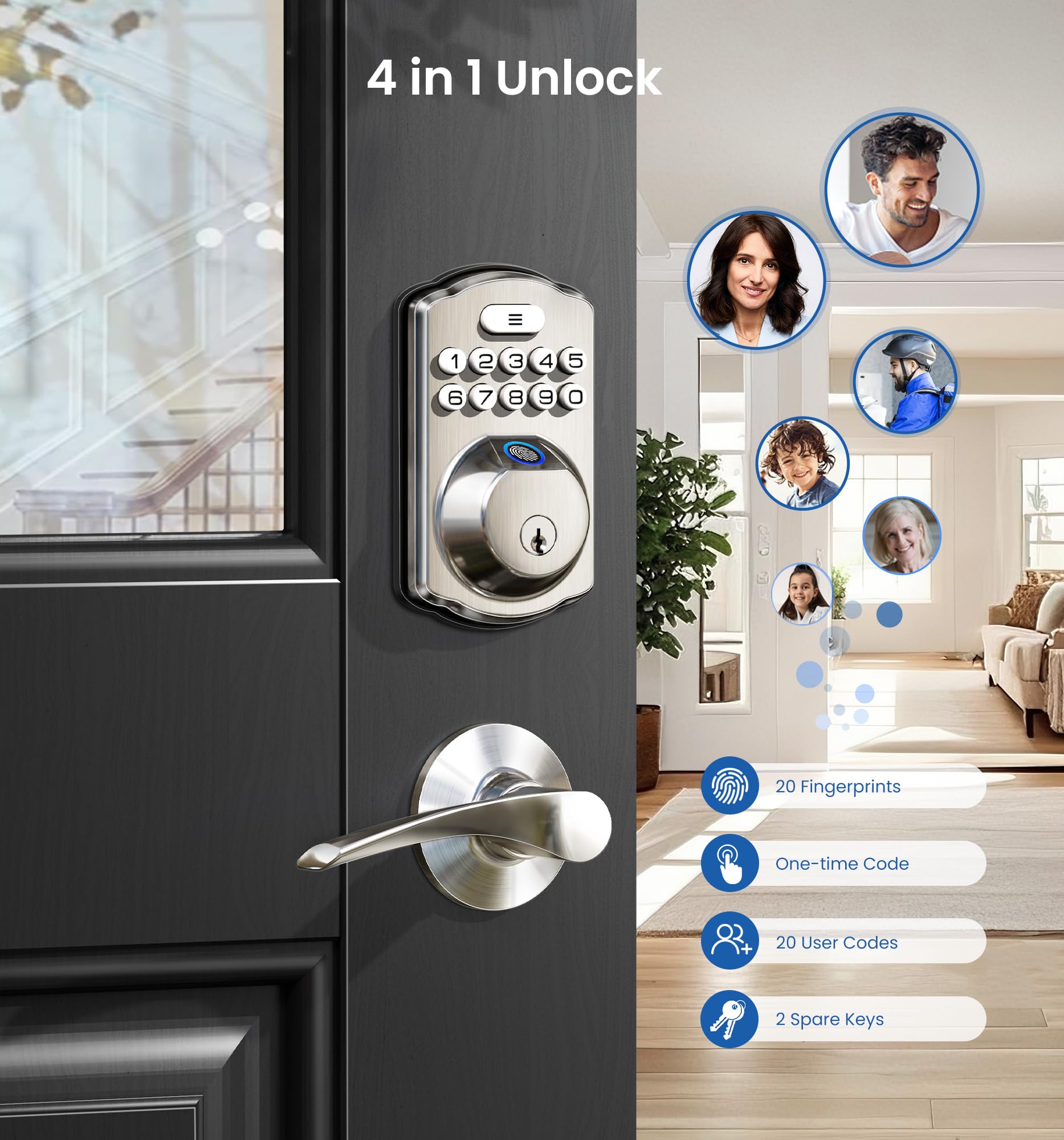Veise Fingerprint Door Lock, Keyless Entry, Auto Lock, Electronic Keypad Deadbolt For Front Door, Biometric, Anti-Peeking Password, Easy Install, Oil Rubbed Bronze