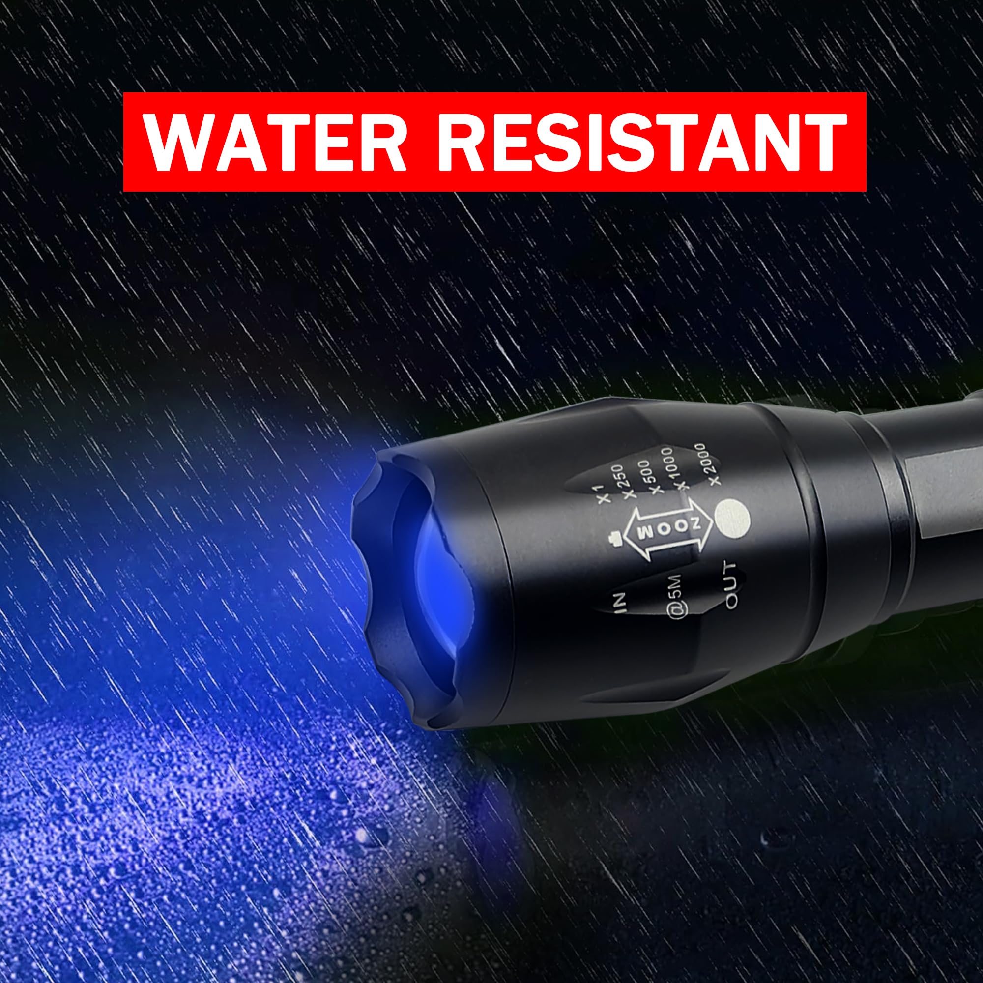 Souyos High Power Blue Led Flashlight,Zoomable Long Range Single Mode Blue Light Flashlights For Night Deer Hunting Fishing