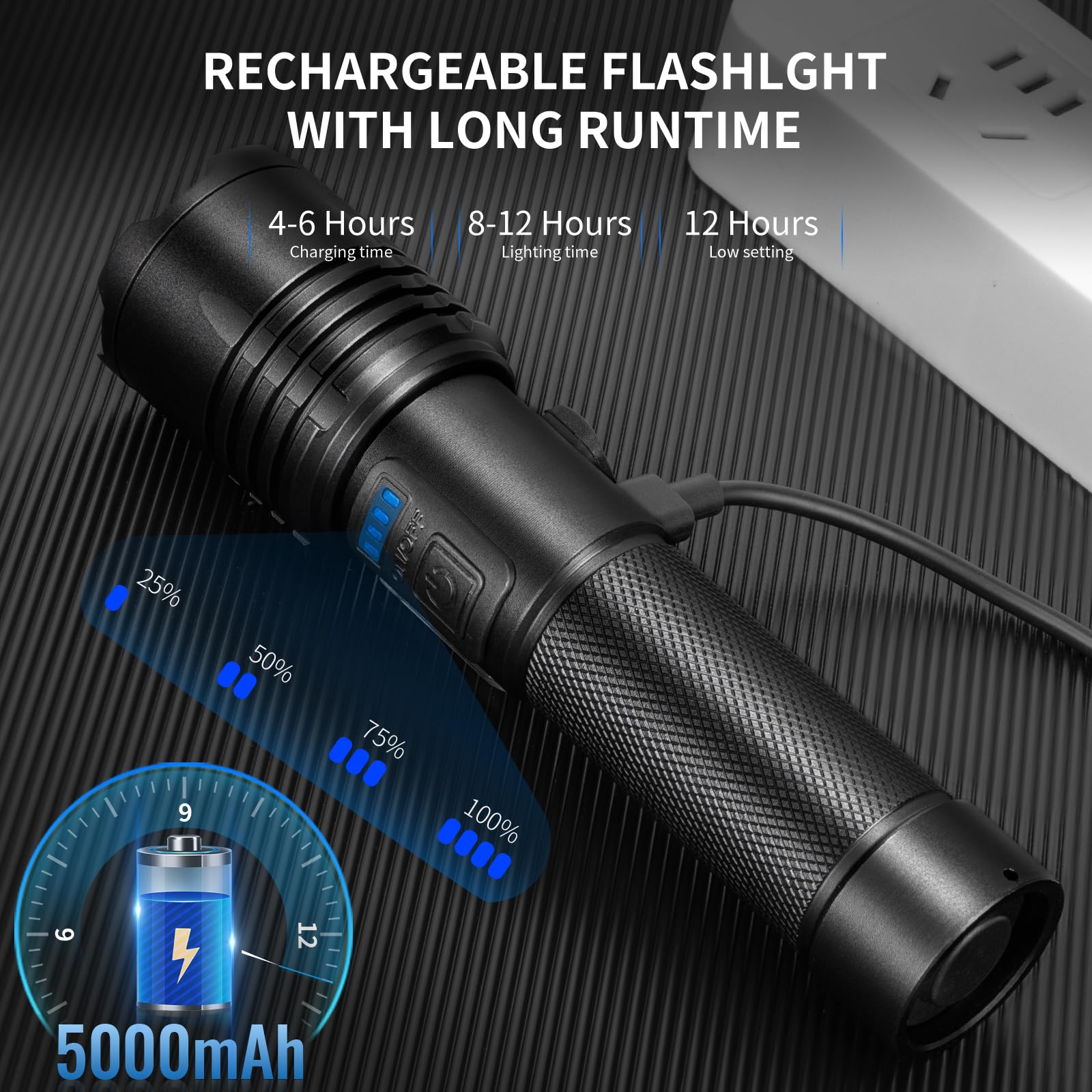 Bercol Flashlights High Lumens Rechargeable, 990,000 Lumens Super Bright Led Flashlight, 7 Modes Brightest Powerful Flash Light With Cob Light, Ipx6 Waterproof Handheld Flashlights For Camping Home