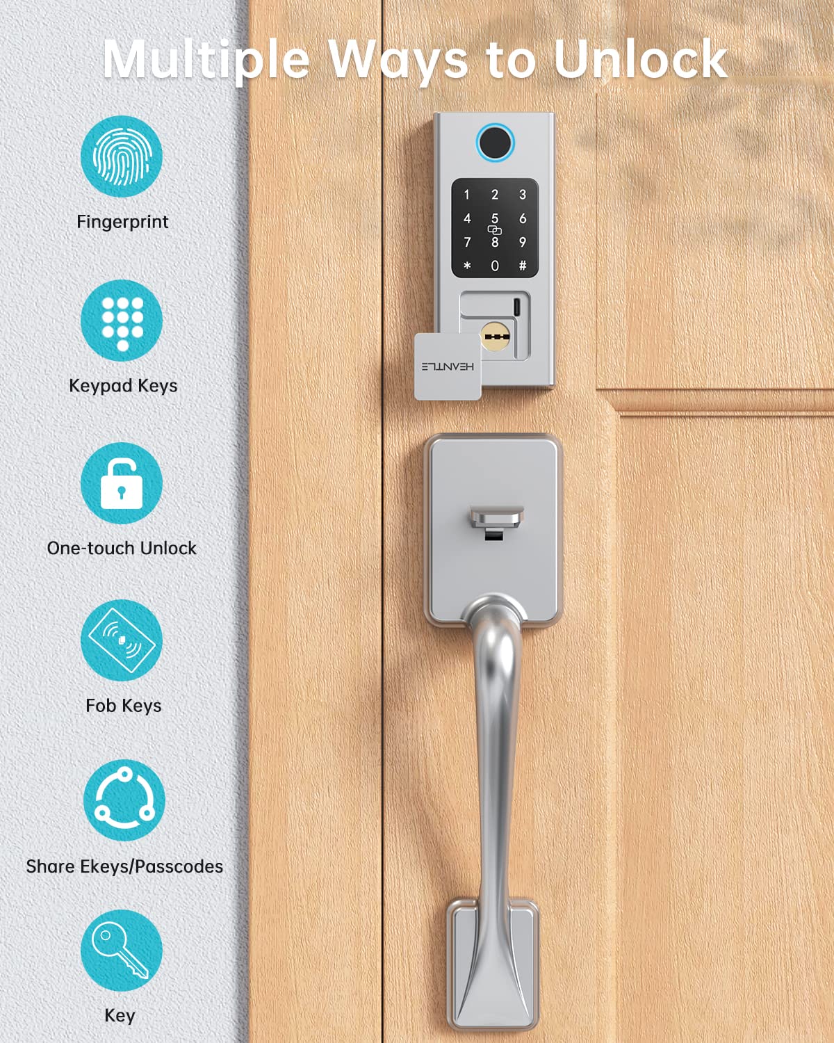 Heantle Smart Lock, Keyless Entry, Fingerprint Electronic Deadbolt Digital Bluetooth Biometric Deadbolt For Front Door, Auto Lock Work With App