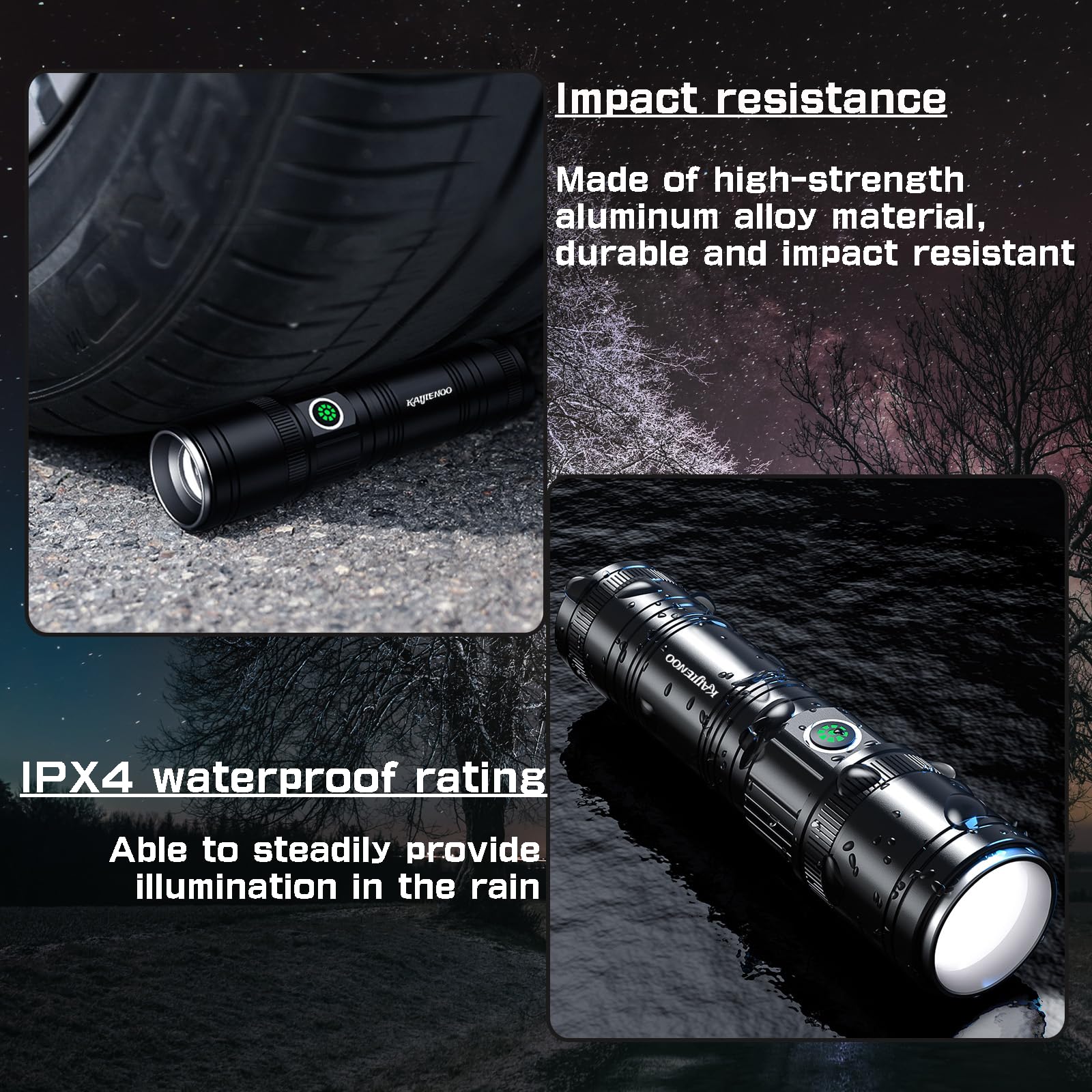 Kaijienoo Rechargeable Flashlights High Lumens,Super Bright Led Flashlight For Home,Strong Flashlights For Campin & Emergency,Zoomable & Power Indicator,Bright Spotlight Flashlight With Portable Clip& Boxed
