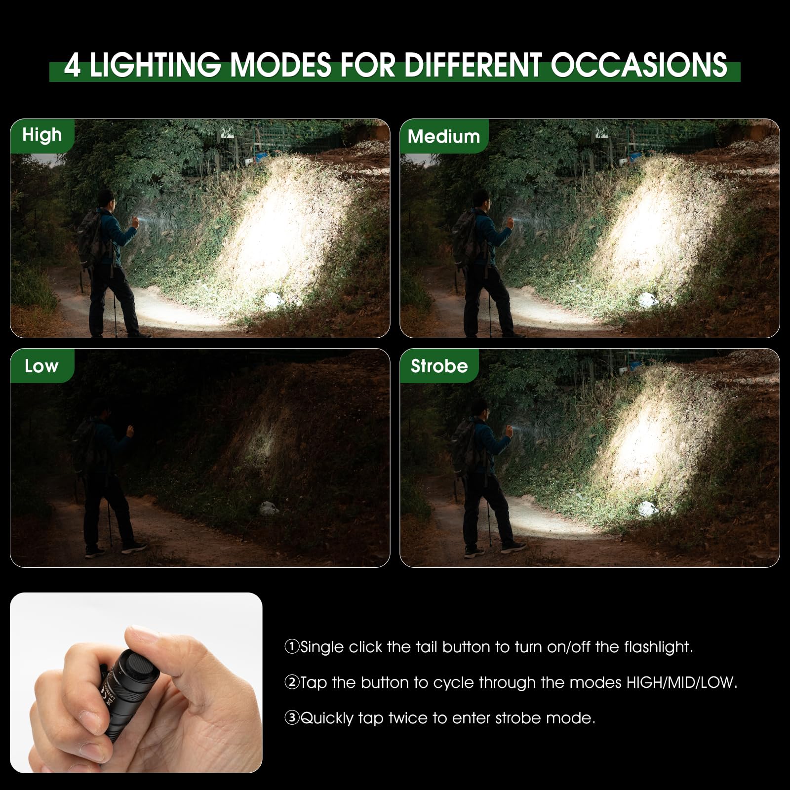 Pioocan Rechargeable Flashlights 1200 Lumens Edc Flashlight, Aa Pocket Flashlight High Lumens With Clip, Super Bright Small Flashlight, 4 Modes Flash Light For Camping, Home, And Emergencies (Black)