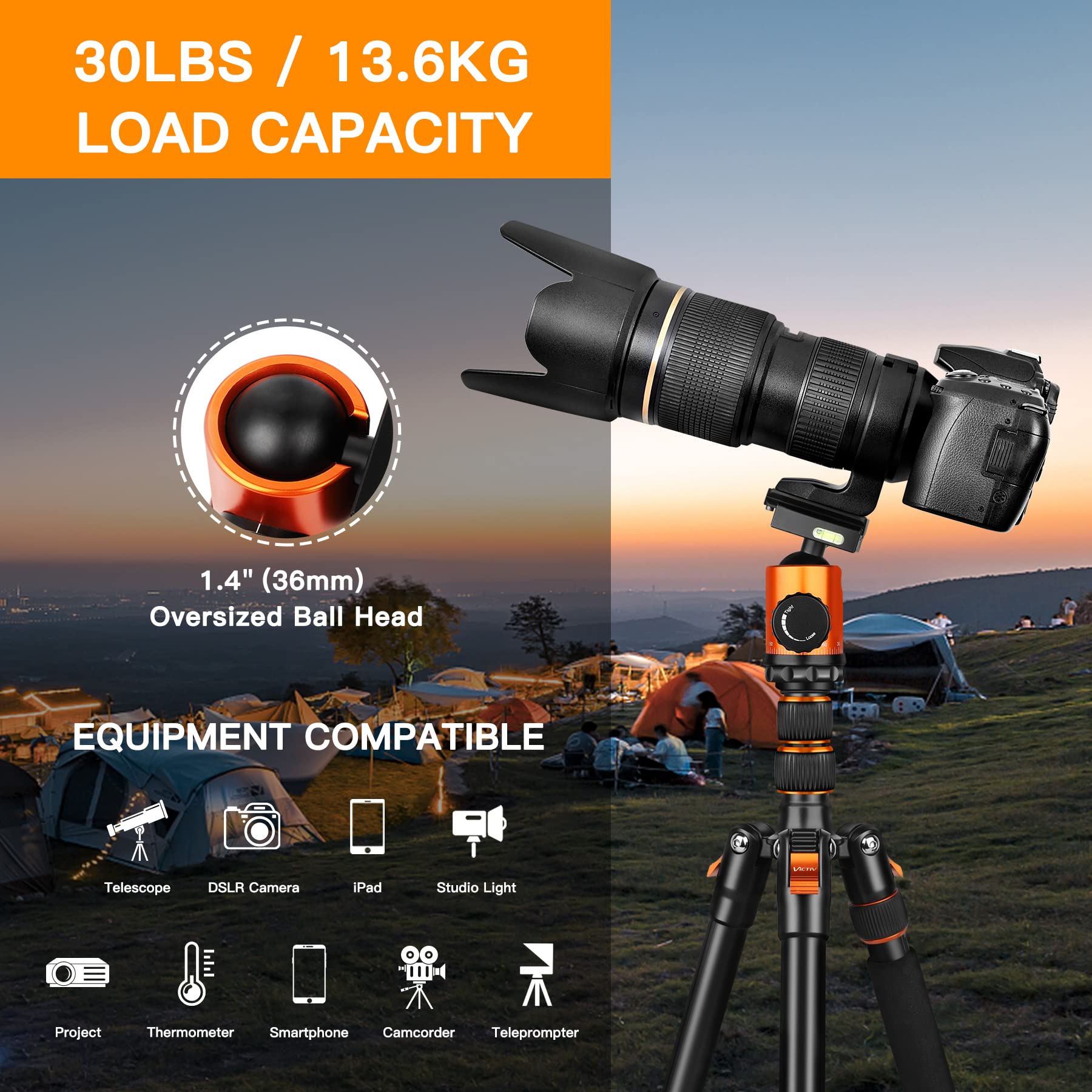 Victiv 82" Tall Camera Tripod Heavy Duty, Aluminum Dslr Tripod Monopod For Photography Travel, Professional Camera Stand For Spotting Scope Telescope Binocular