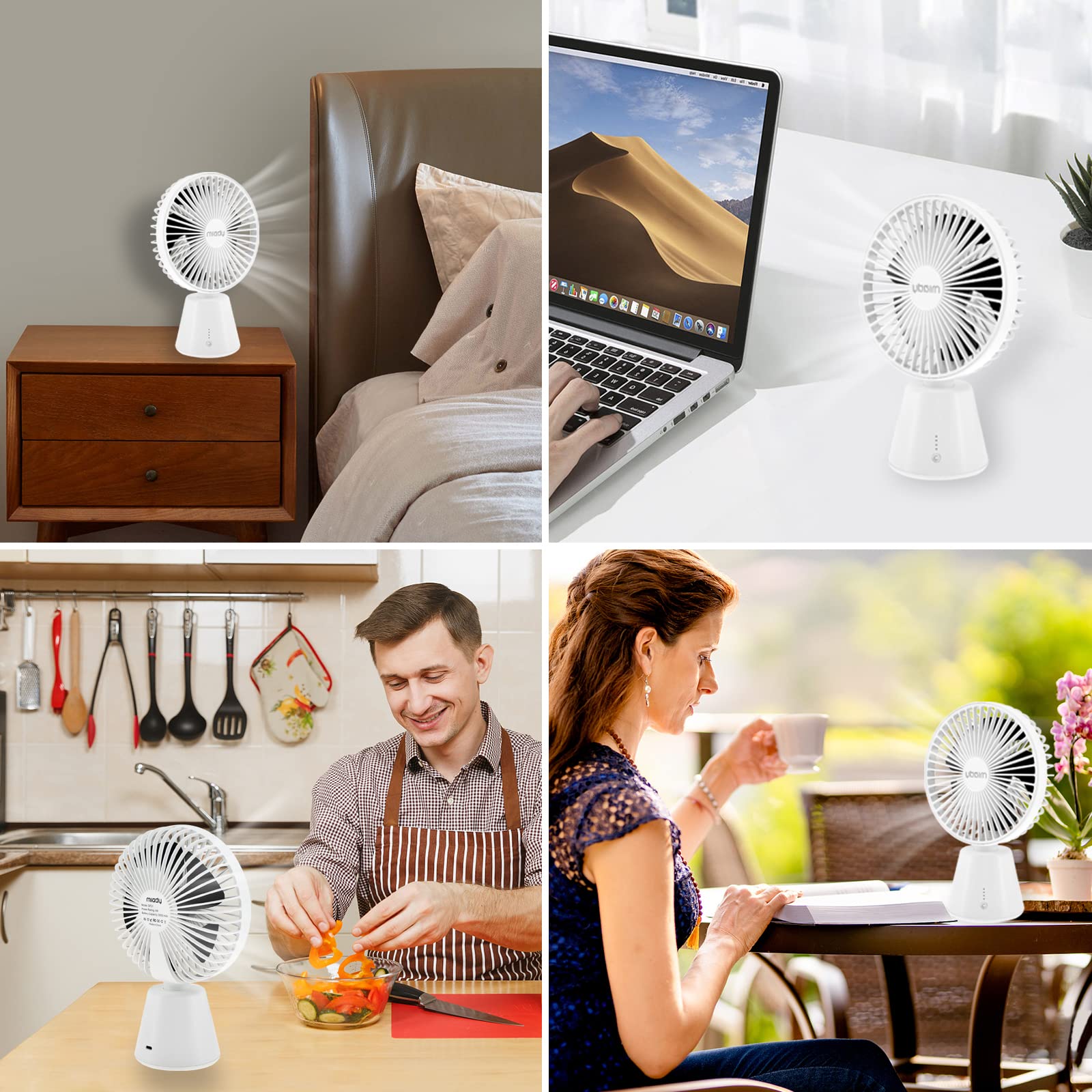 Miady Usb Desk Fan, 5000Mah Portable Desktop Fan 135°Auto-Oscillating 3 Speeds Mini Cooling