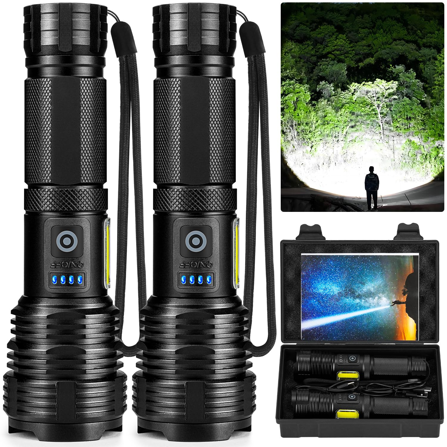 Bercol Flashlights Led High Lumens Rechargeable, 990,000 Lumen Super Bright Flashlight, Usb Fast Charging High Powered Flash Light, Powerful Ipx7 Waterproof Handheld Flashlights For Home,Camping(2 Pack)