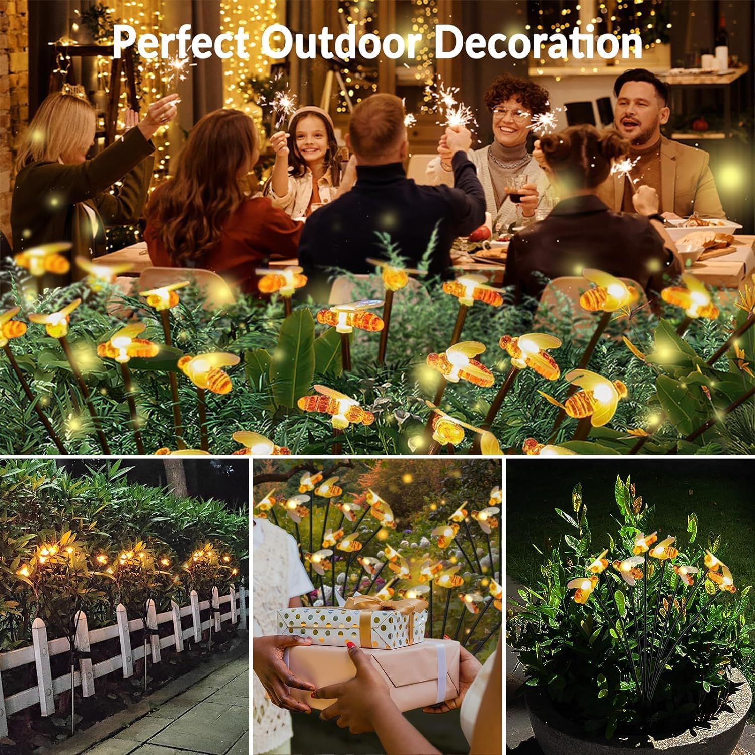 Hflyjpyw Solar Garden Lights - 2 Pack 16Led Solar Bee Firefly Lights With 2 Lighting Mode, Sway By Wind, Waterproof Solar Decorative Outdoor Lights For Yard Patio Walkway Decoration, Warm White