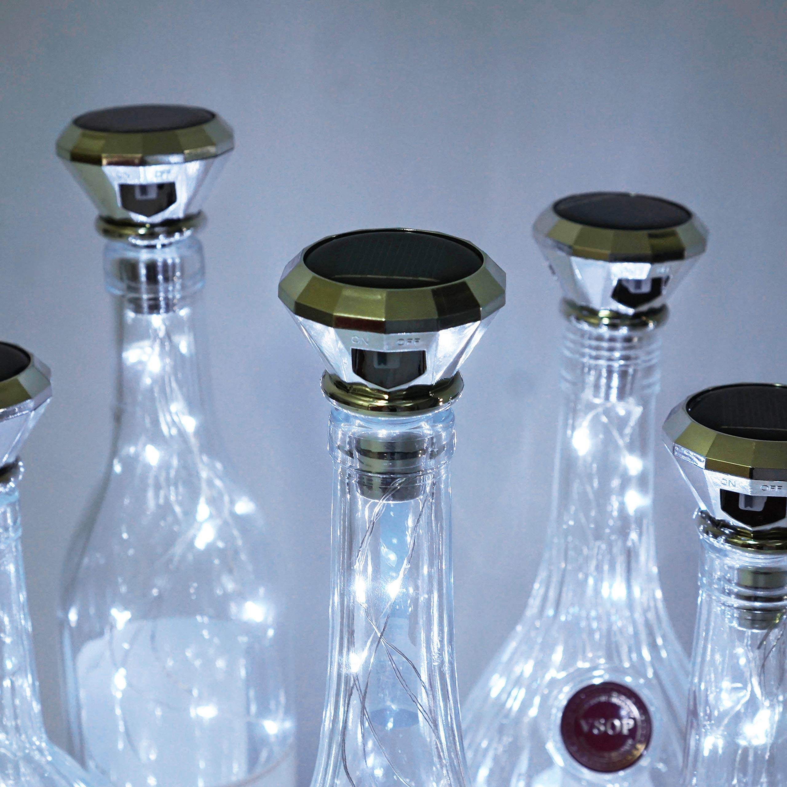 Cynzia Solar Wine Bottle Lights, 6 Pack 20Led Solar Powered Diamond Cork Lights, Waterproof Outdoor Fairy String Light For Garden, Patio, Party, Wedding, Holiday Decor (Cold White)