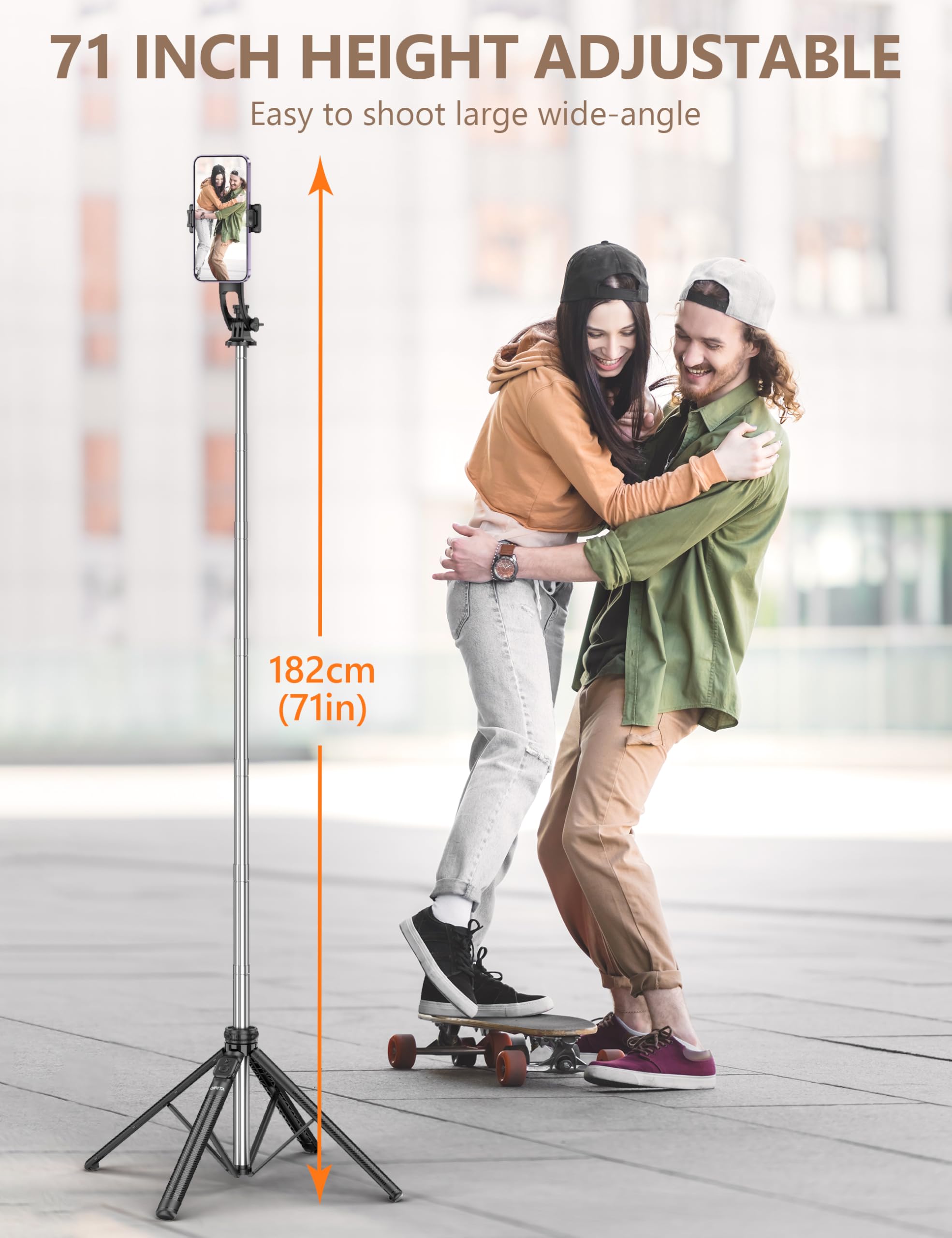 Qirita 71" Quadrapod, All In One Selfie Stick Tripod With Remote & Phone Holder, Extendable Cell Phone Tripod With 1/4" Screw, Travel Tripod Stand For Cell Phone & Camera Compatible With Iphone, Android