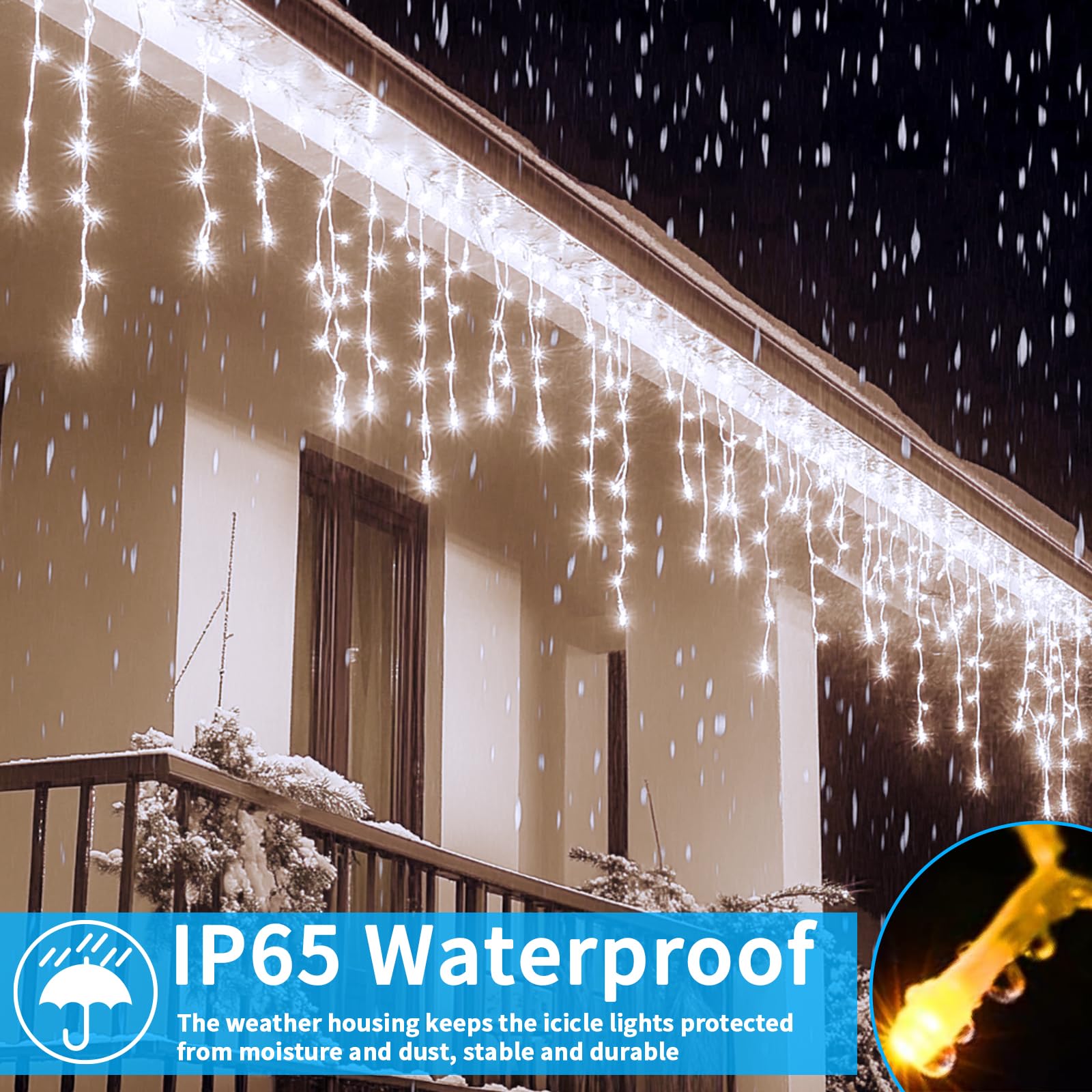 Binbinled Solar Christmas Lights Outdoor Waterproof 50+16Ft 506 Led Icicle Lights For Outside With 2400Mah Connectable Rechargeable Dimmable Remote 8 Modes Fairy Lights For Xmas Yard Eaves Balcony Decorations