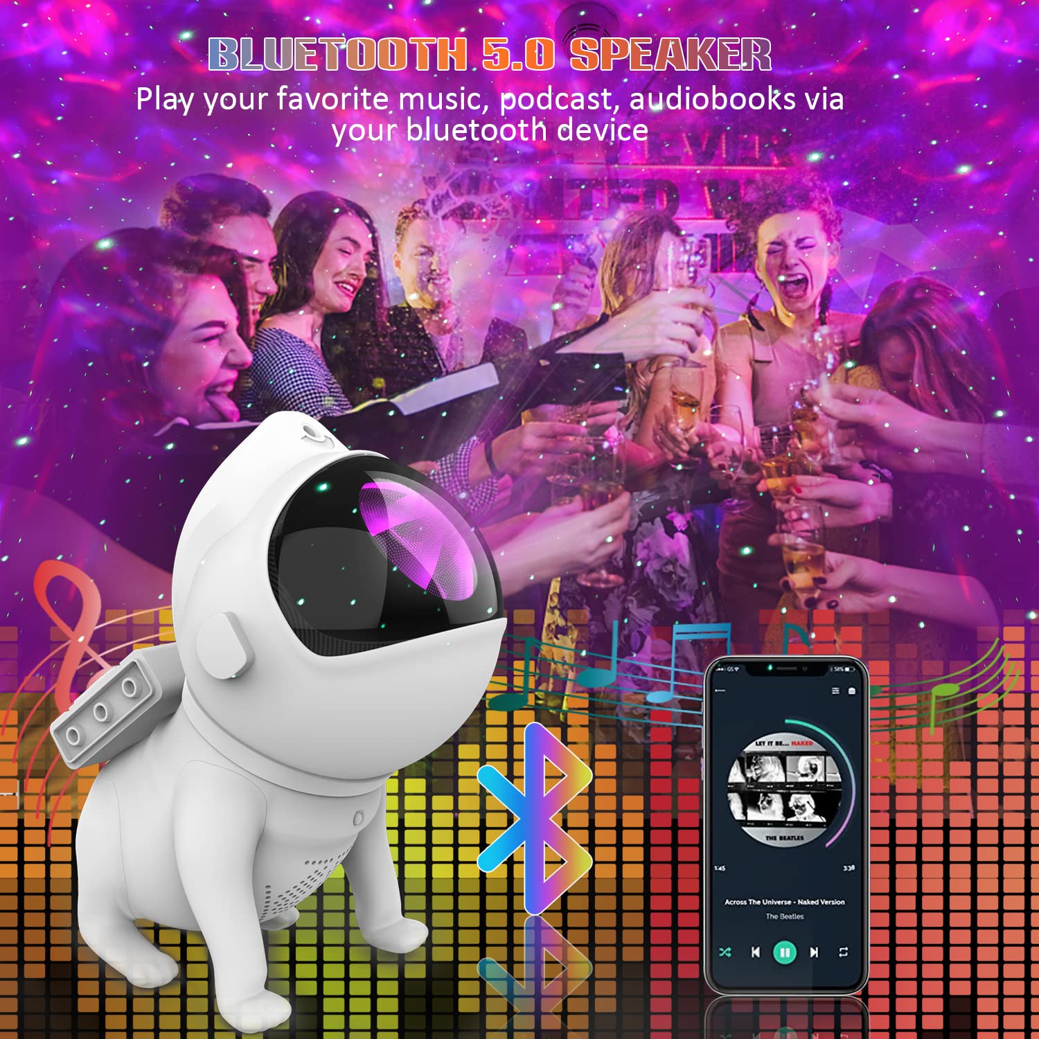 Sunbox Star Projector,Galaxy Projector For Bedroom,Space Dog Projector With Bluetooth Speaker,21 Color Modes,White Noise,Remote & App Control,Night Light For Kids Adults Game Room Theater Ceiling Decor