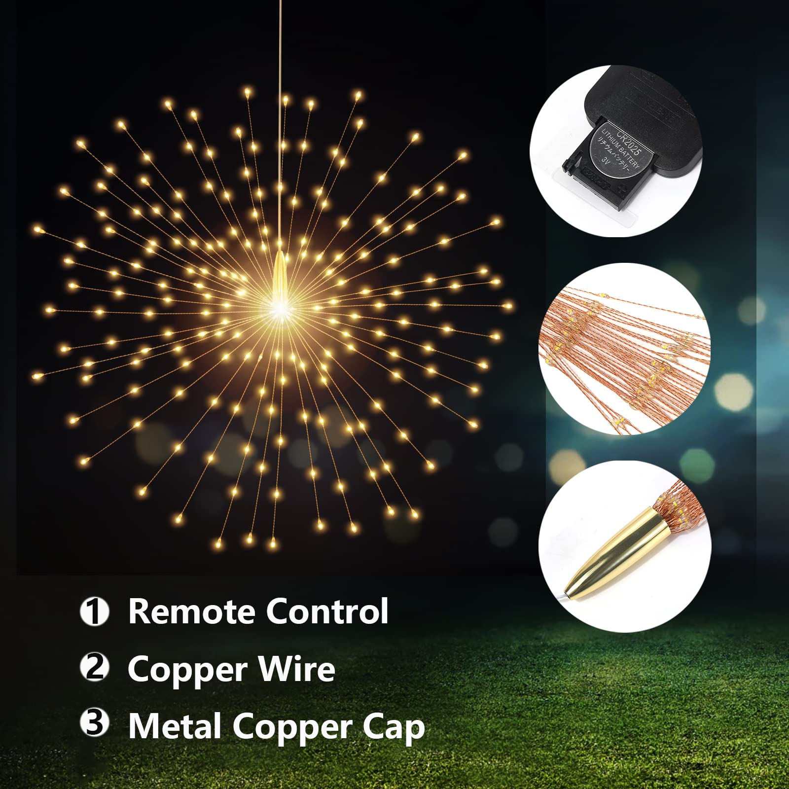 Shukan 200 Led Starburst Sphere Lights - Firework Style, Battery Powered, Waterproof Tent Chandelier For Gardens, Porches And Christmas - Remote Control (Warm White)